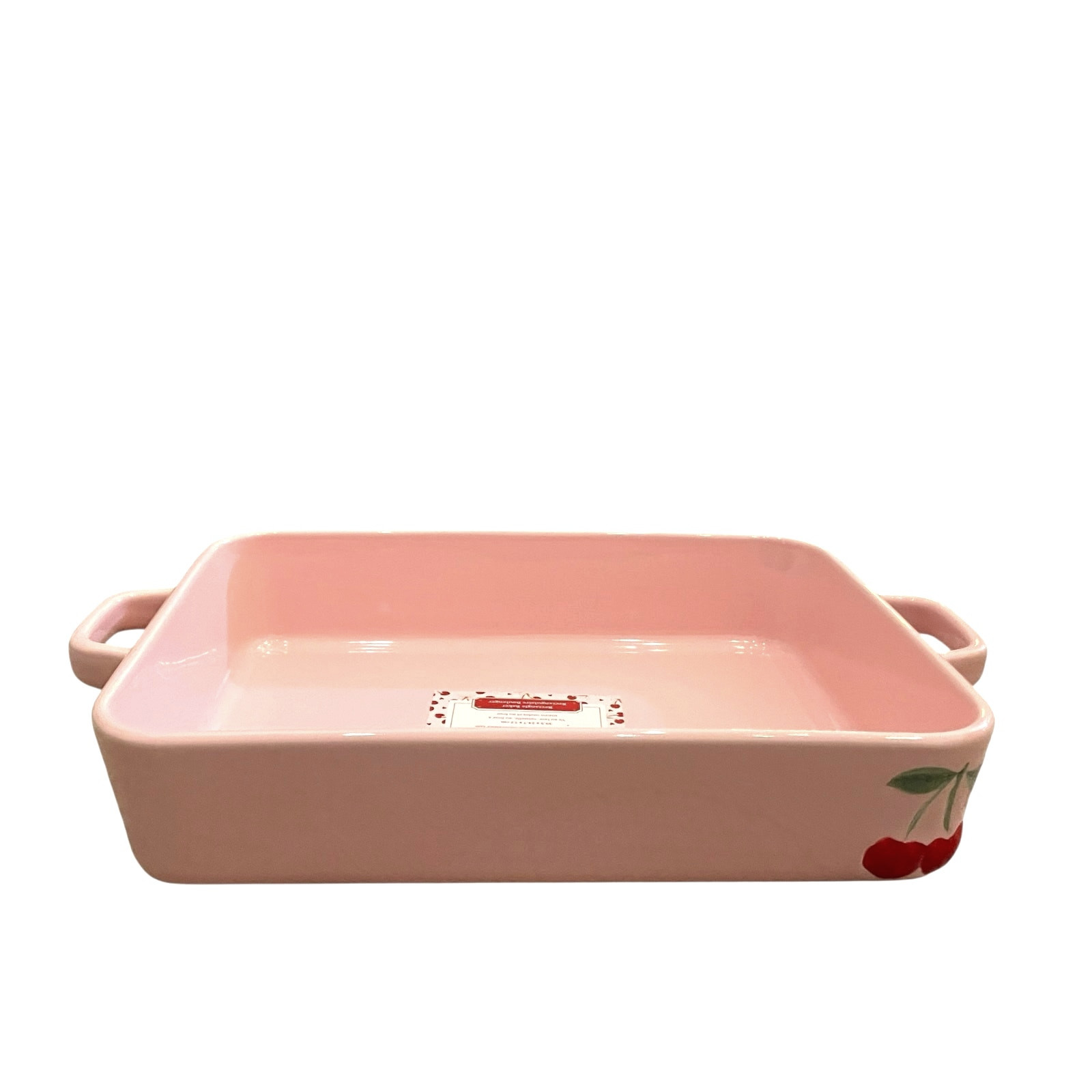 BAKESHOP Pink Cherry Rectangular Casserole Baking Dish 10×16 Oven Safe NEW