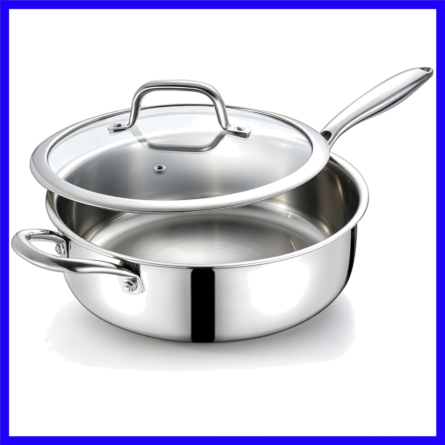 10 Inch Deep Frying Pan with Lid, 4.5QT Tri-Ply Stainless Steel Saute Pan, Br…