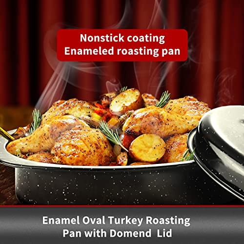 Granite Roaster Pan, Small 13” Enameled Roasting Pan with Porcelain 13INCH