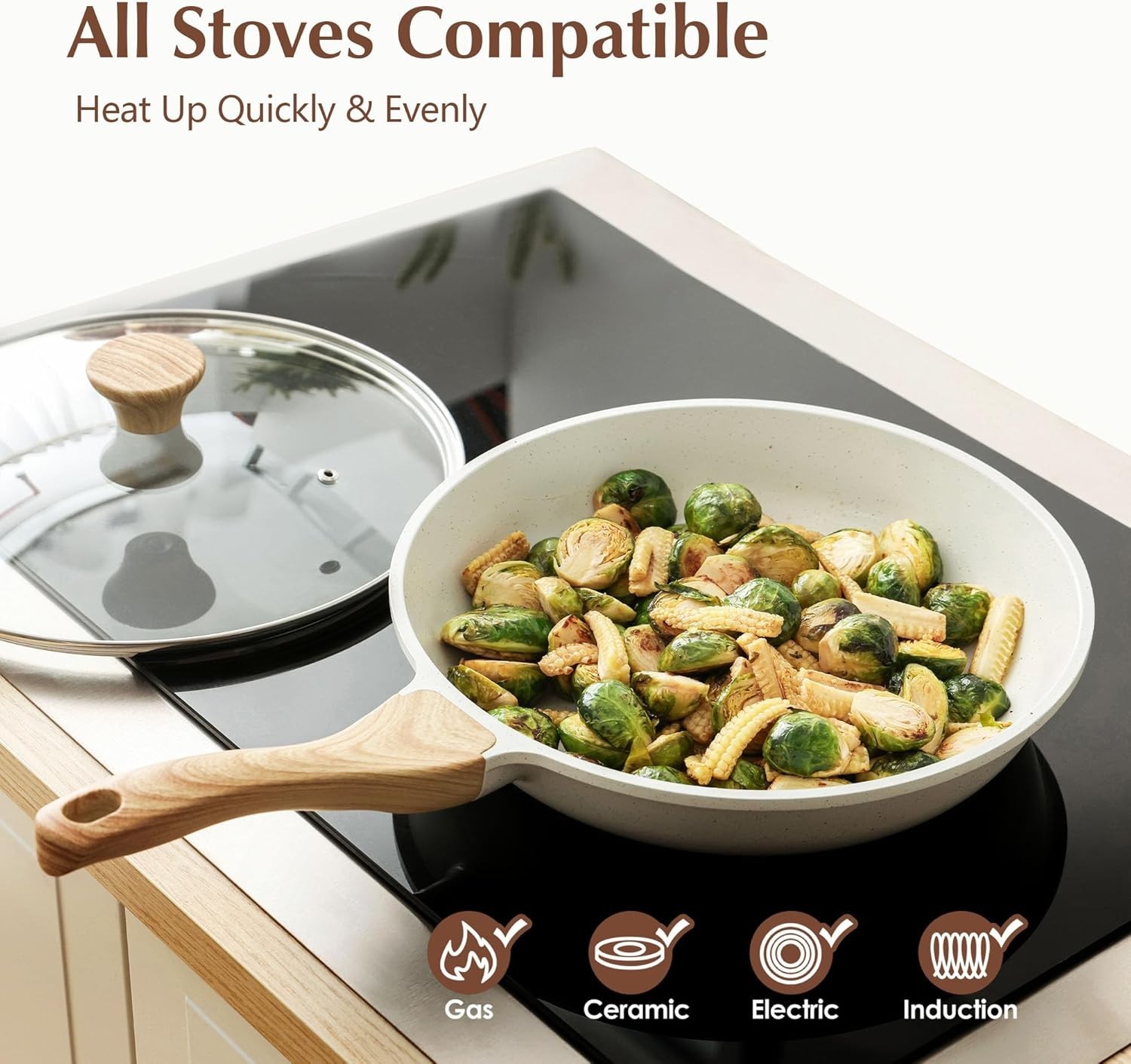 Nonstick Ceramic Skillet with Tempered Lid – Induction Ready 12.5 Inch