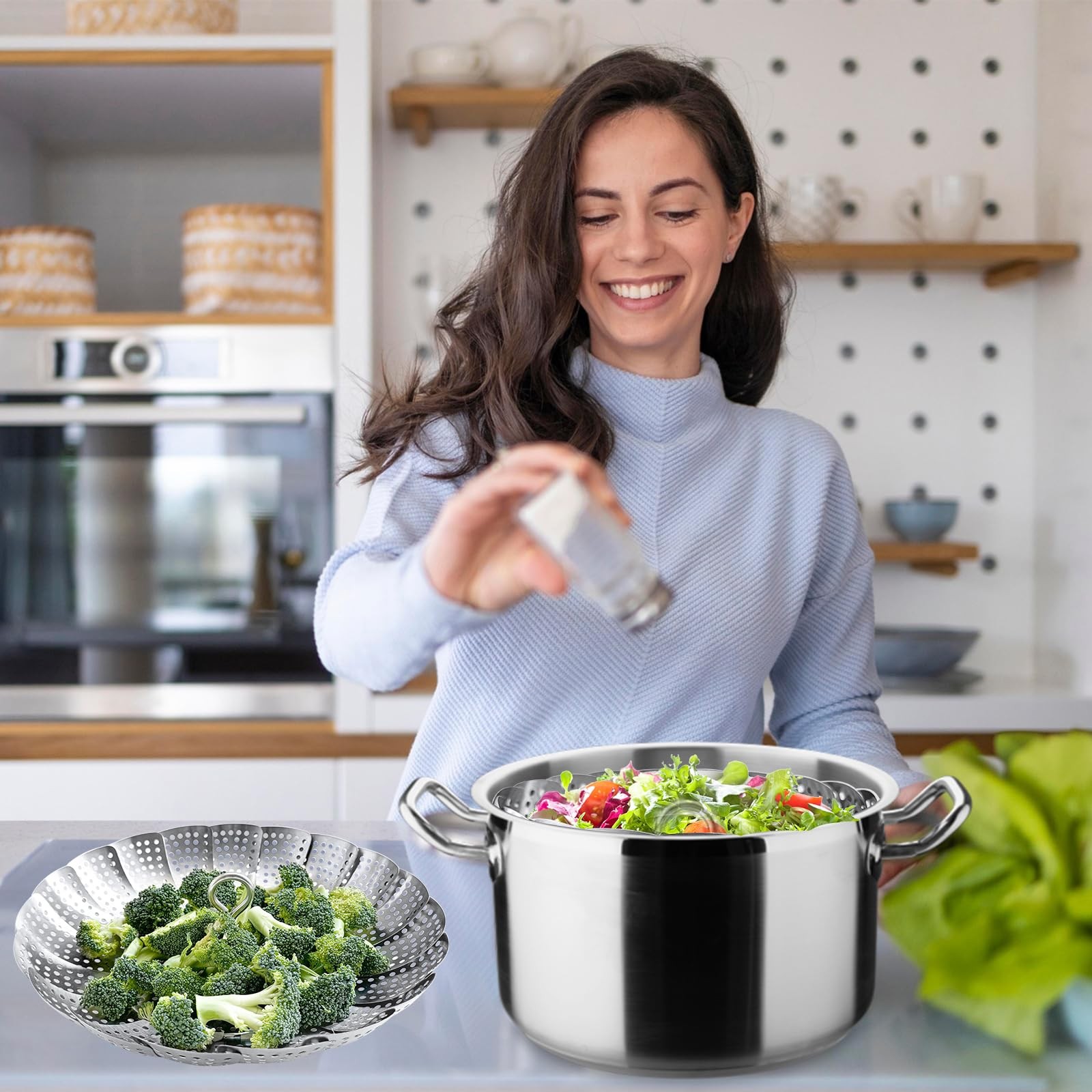 Steamer Basket Stainless Steel Expandable Medium (6.1″ to 10.2″) for Instant Pot