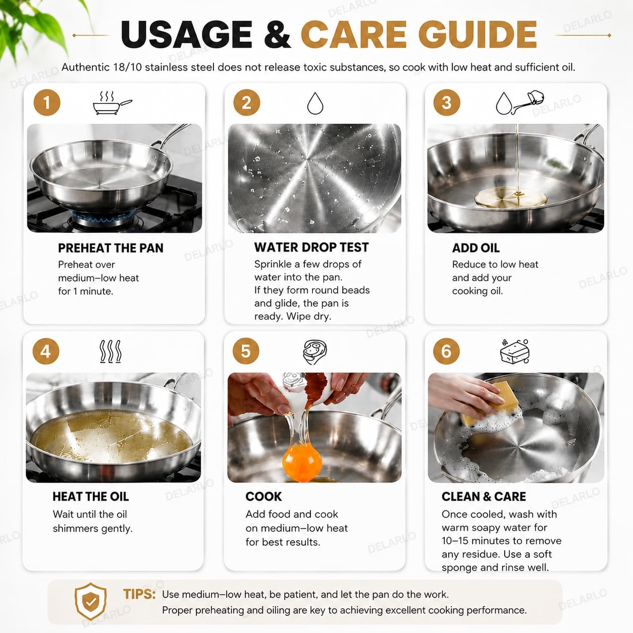 Tri-Ply Stainless Steel Pan, 18/10 Frying Pan, Oven Safe Up to 600°F, Nontoxi…