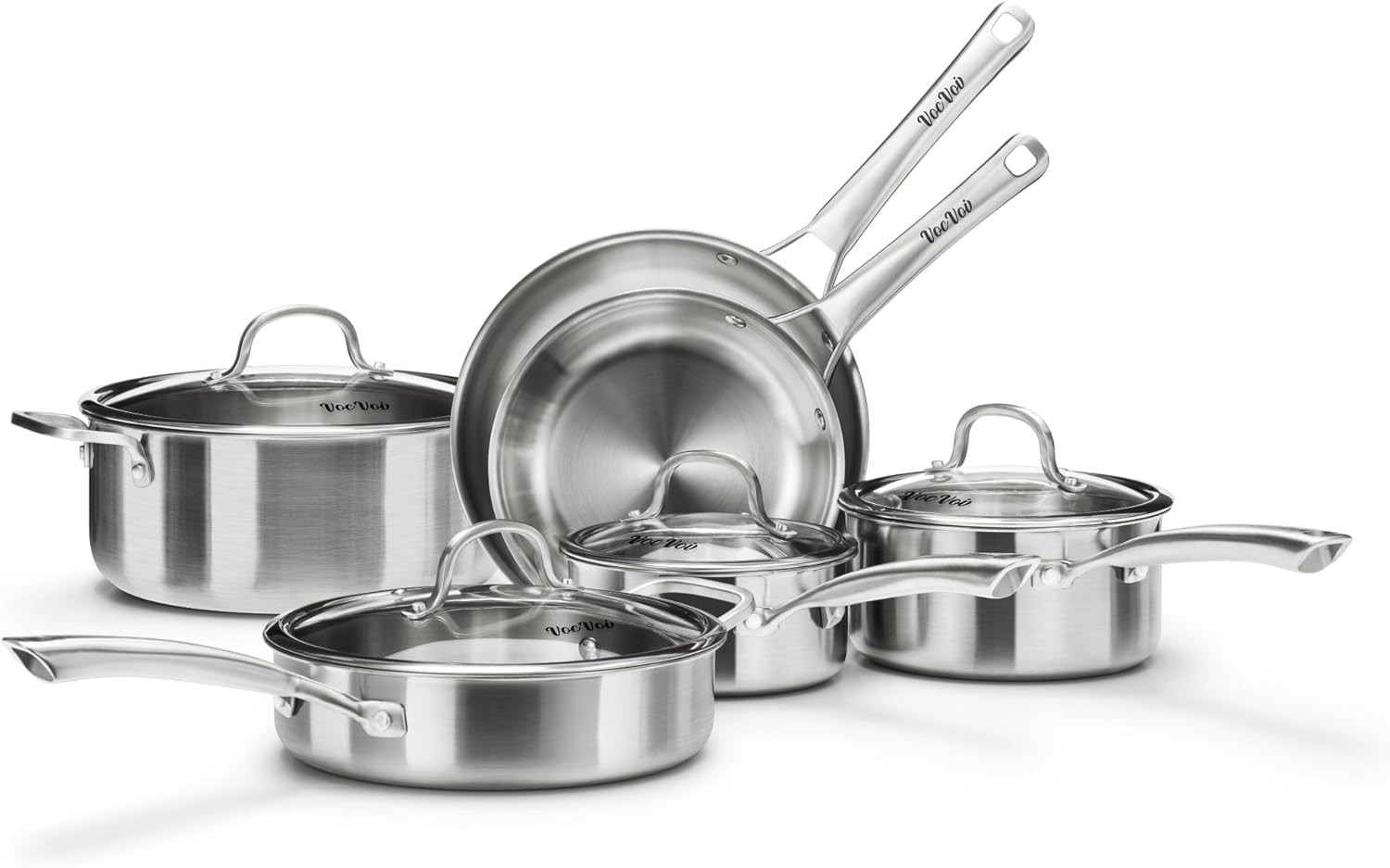 Stainless Steel Cookware Set,Tir-Ply Pots and Pans Set,10 Pcs Stainless Steel In