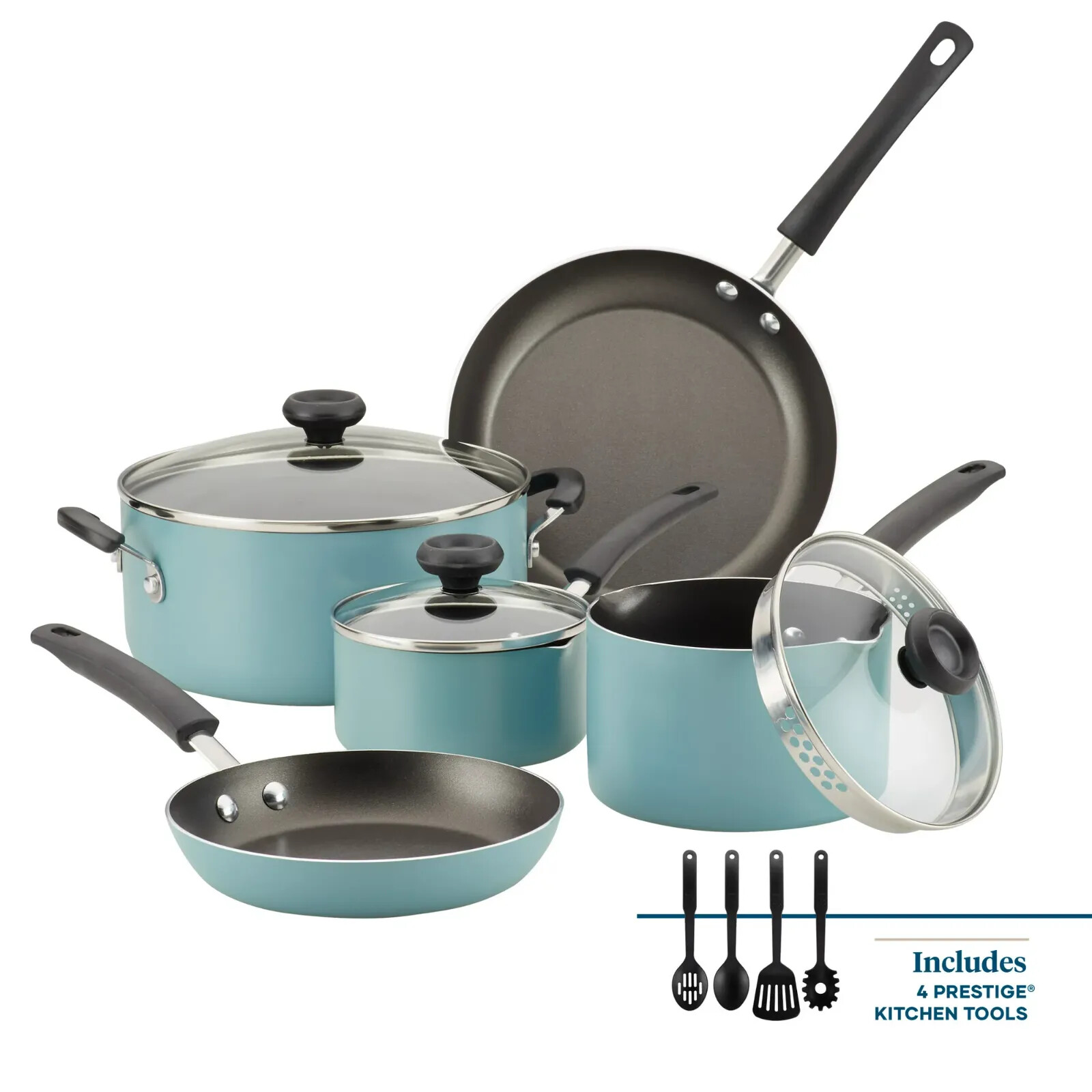 New Aqua Nonstick Cookware Set Stock Pot Saucepan Fry Skillet Pan Pasta Fork