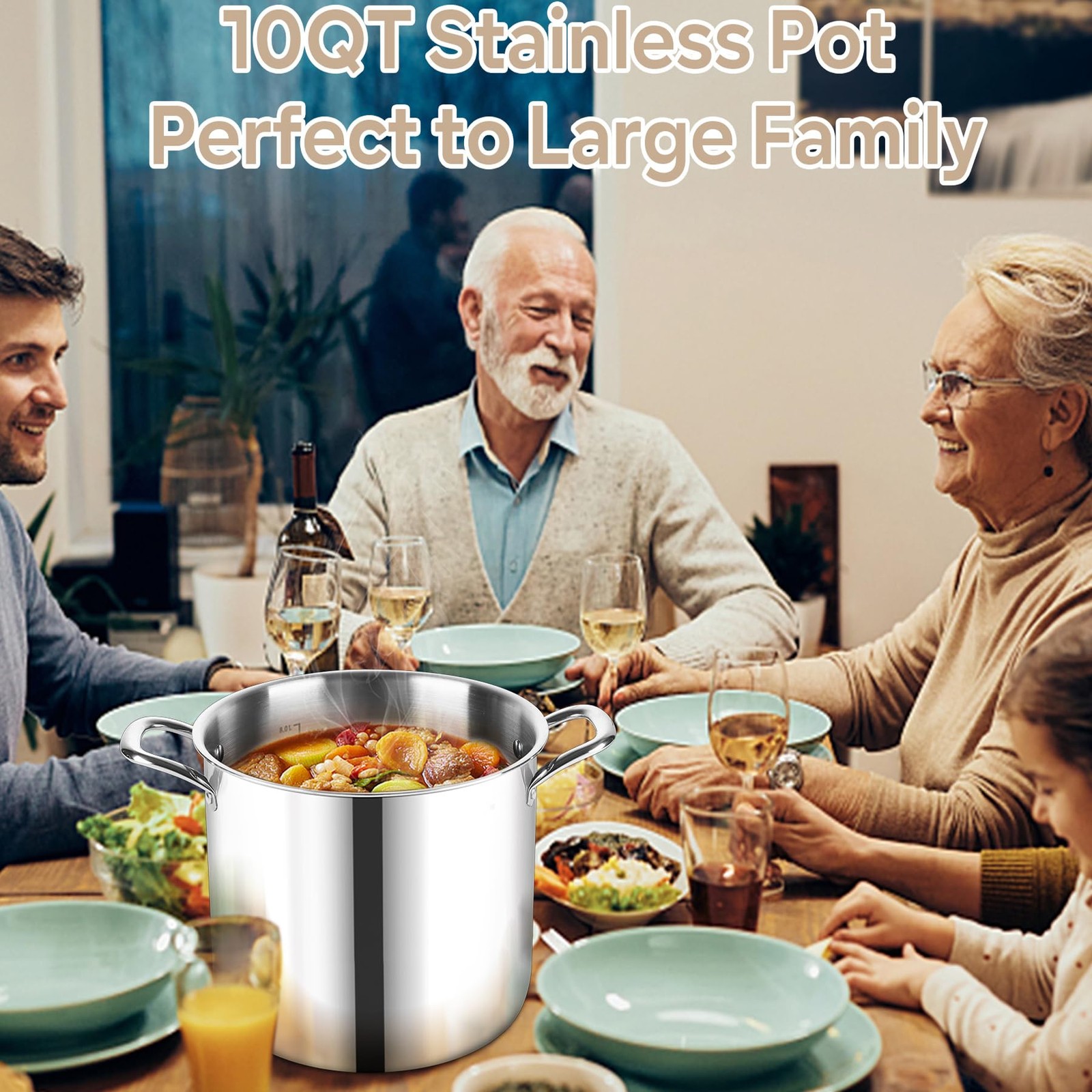 Lianyu 10 Quart Pot Lid 10Qt Tri-Ply Heavy Duty Stock Pot 18/10 Stainless Steel