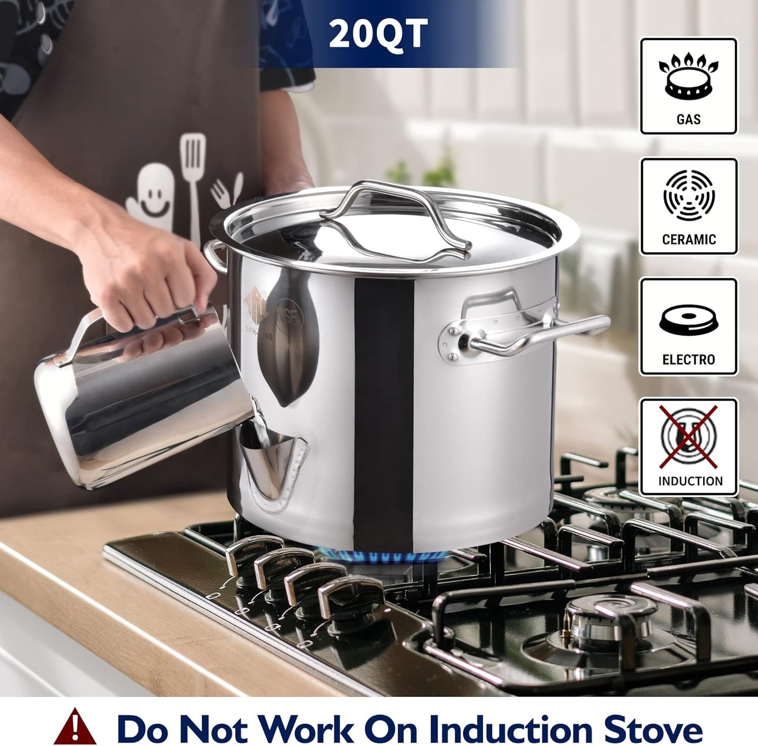 ARC 20QT Stainless Steel Tamale Steamer Pot with Easy-Fill Water Spout, Seafood