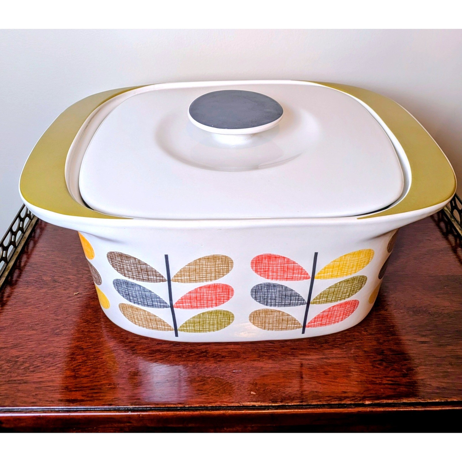 Orla Kiely House Multi Stem Ceramic Casserole Dish with Lid Mid Century Modern