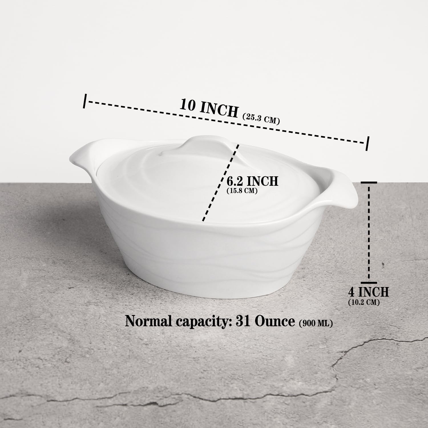 Jinsongdafa 8 X 6 Ceramic Casserole Dish Lids 31 Oz White French Soup Tureen