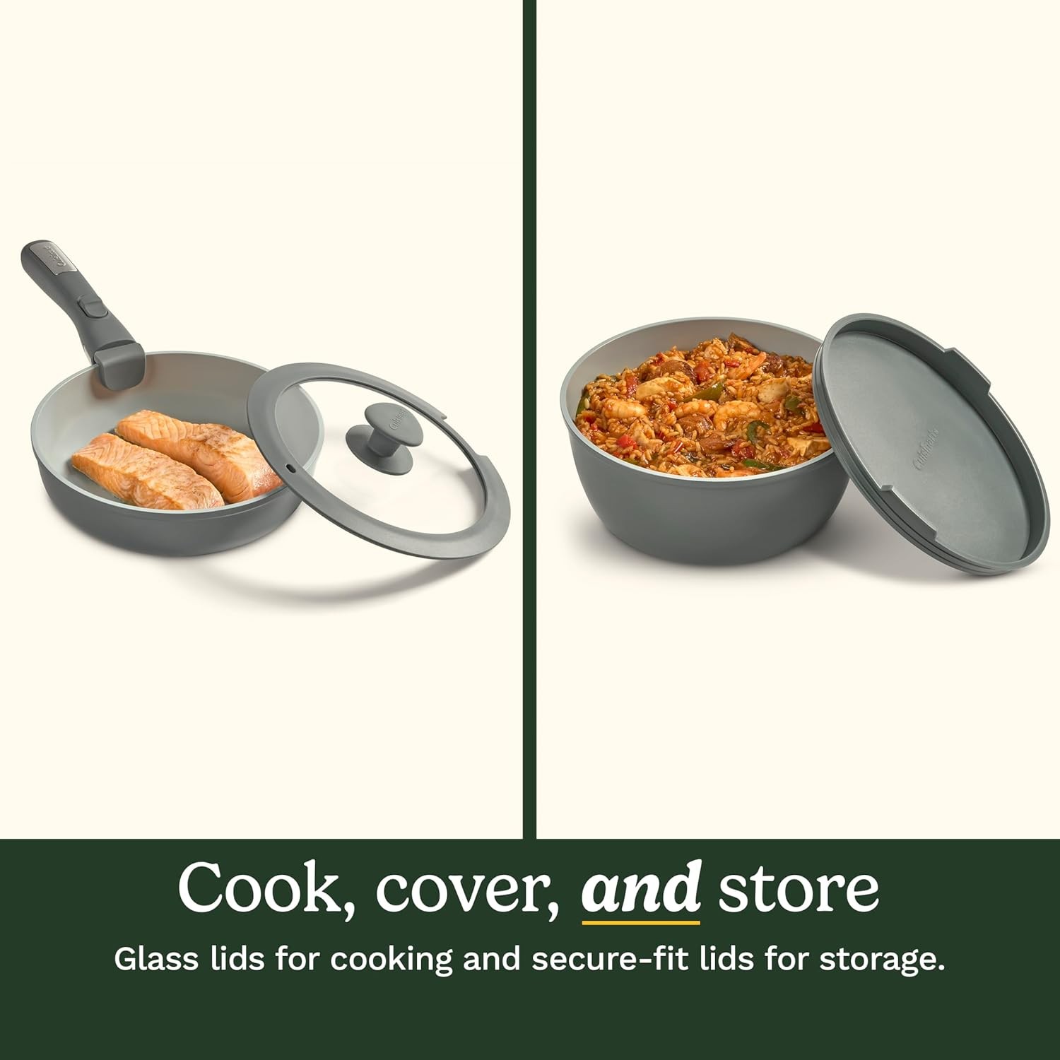 13-Pc, ClickSmart Nonstick Detachable Handle Ceramic Cookware, Pots and Pans