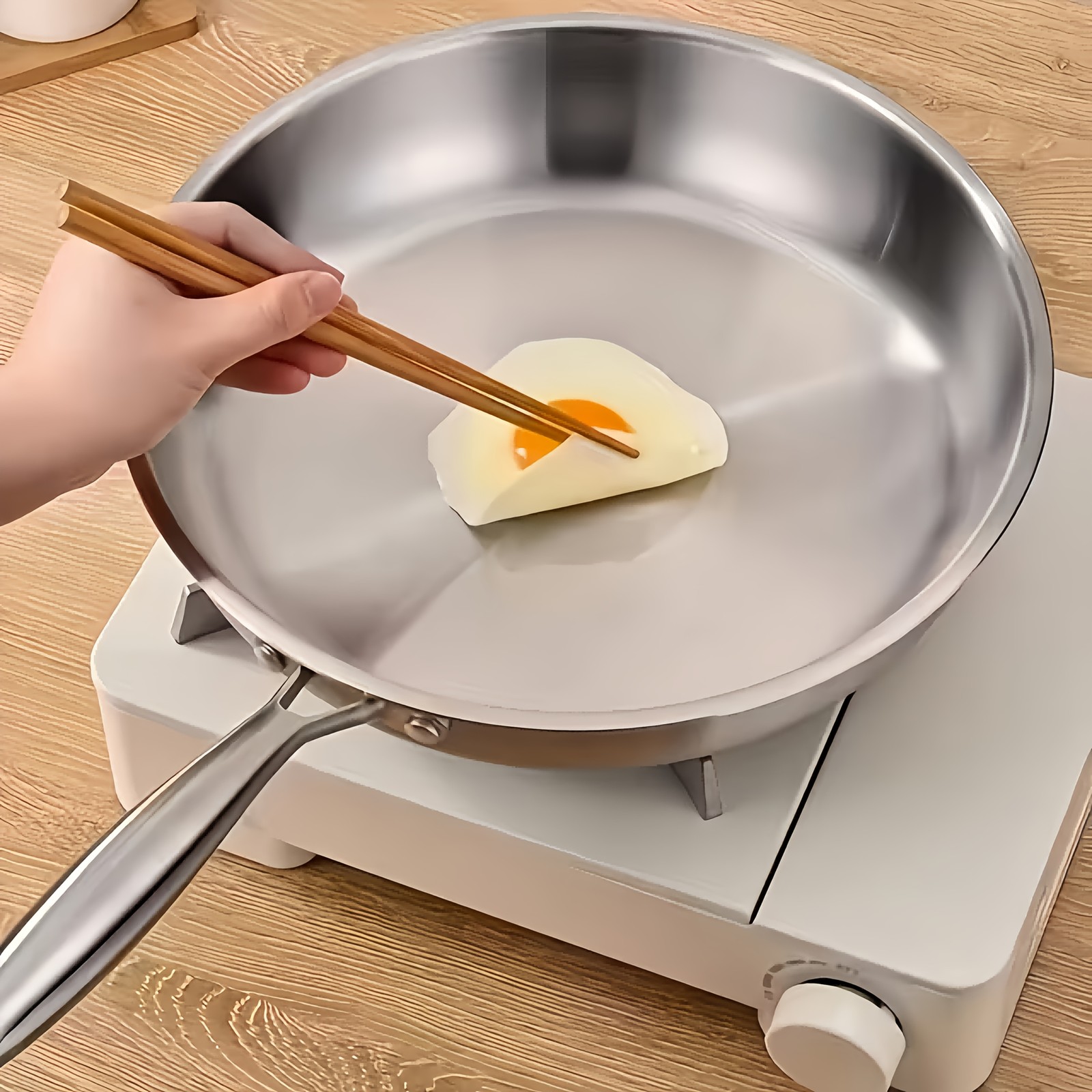 1/3pcs Triply Stainless Steel Frying Pan Set, 304 Flat Bottom Skillet