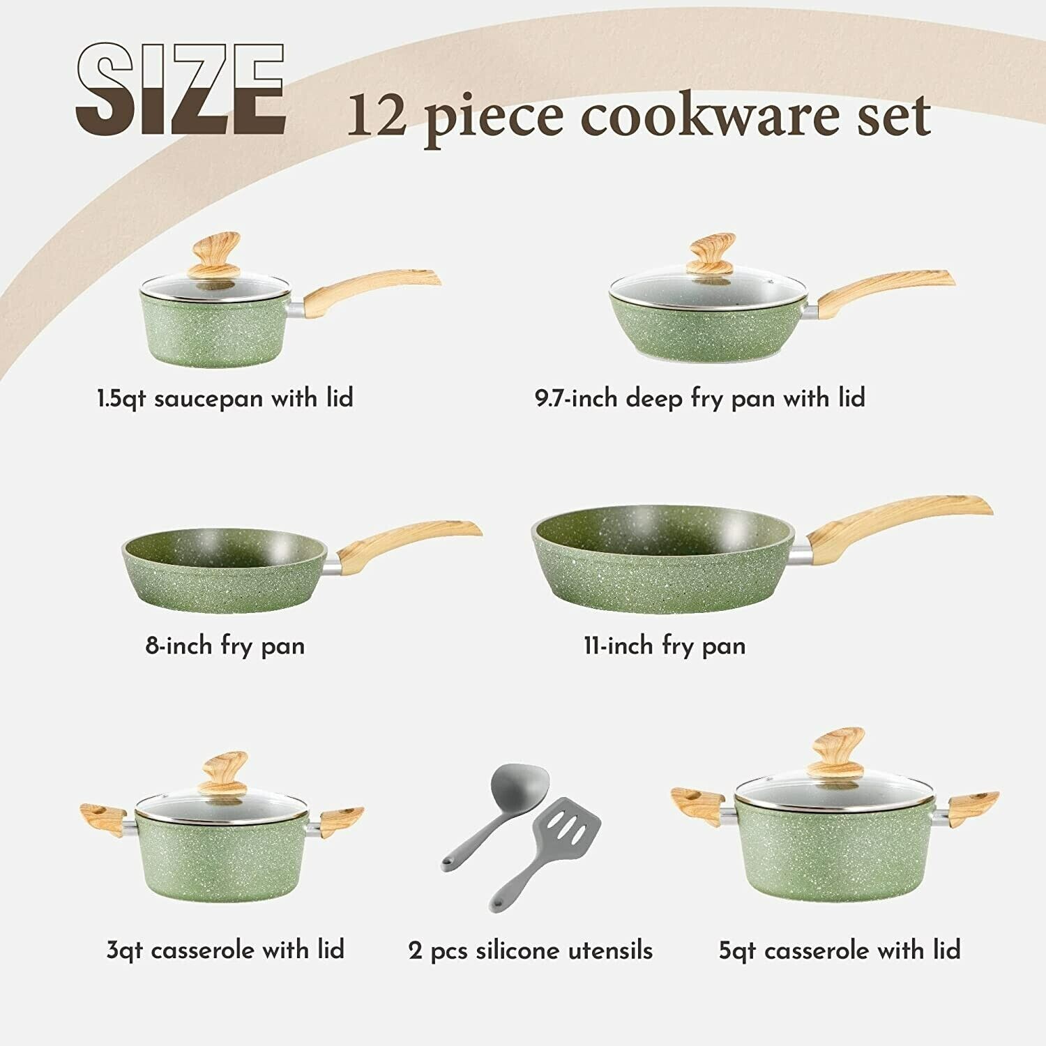 12Piece Kitchen Induction Cookware Set Granite Non Stick Pots and Pans Set w/Lid