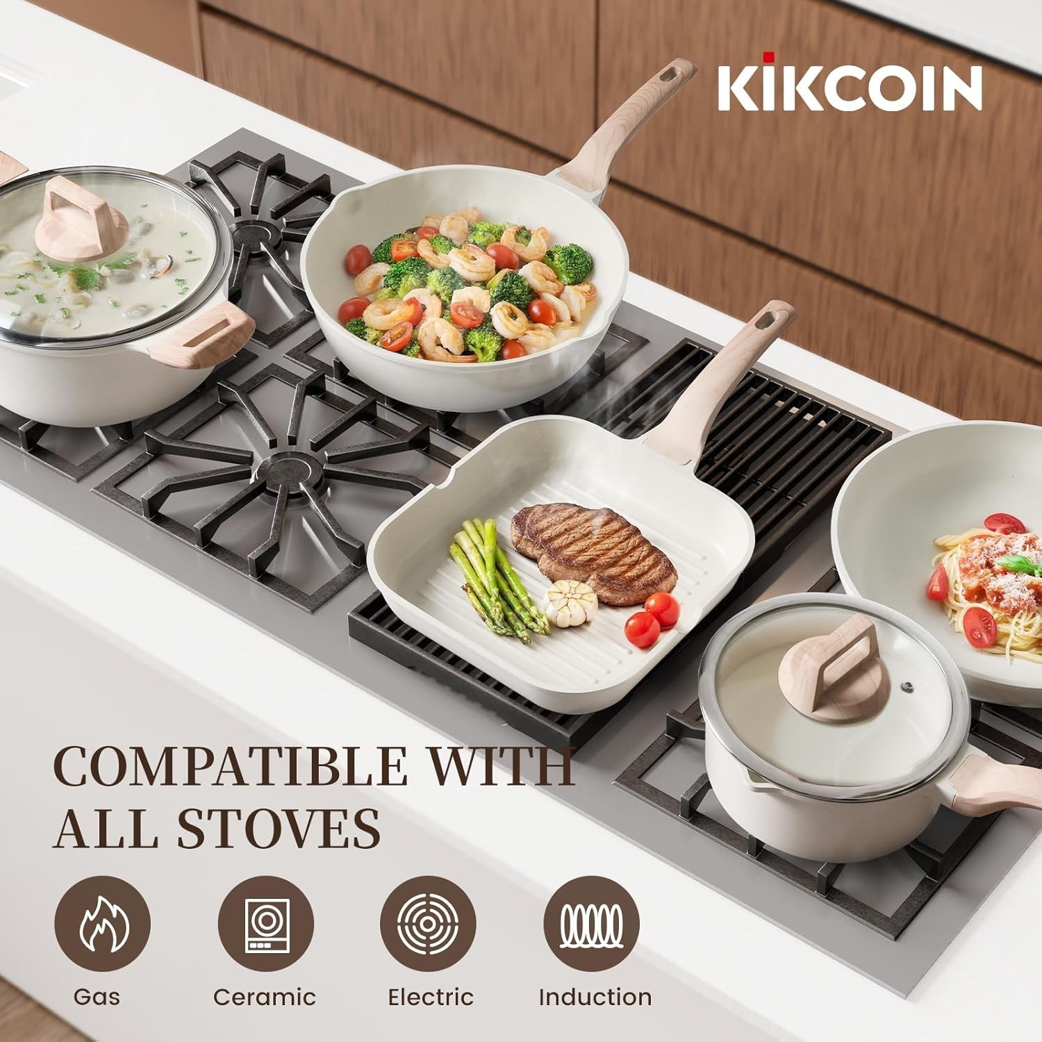Ceramic Pots and Pans Set Nonstick Teflon Free Induction Cookware Kitchen