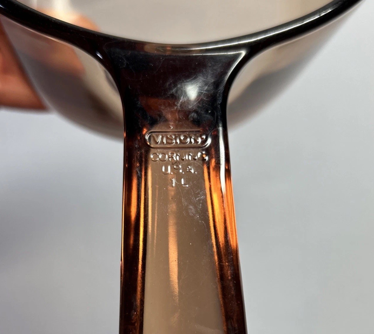 Corning Vision Ware 1 L Amber Glass Sauce Pan W/ Pour Spout & Pyrex Lid USA Made