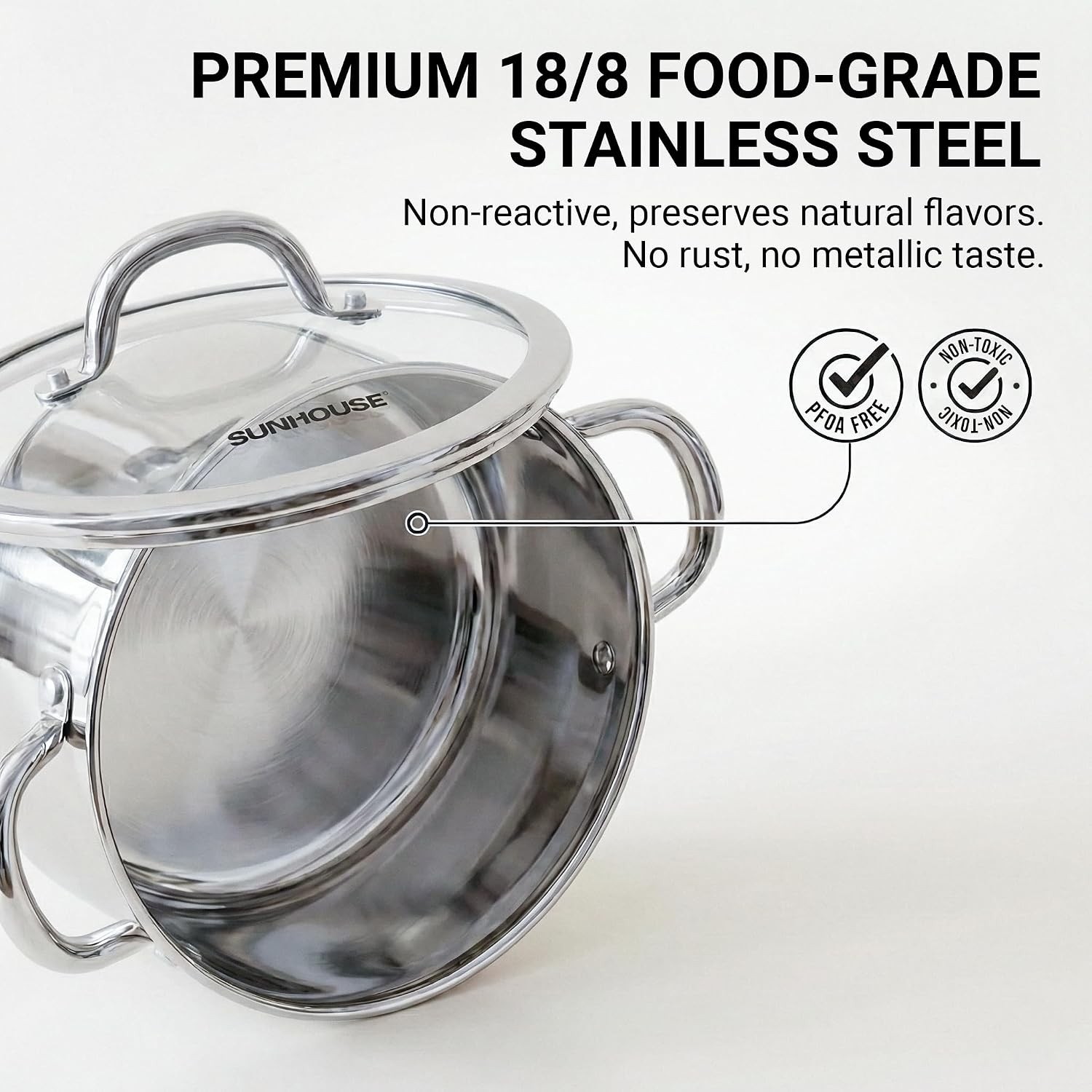 SUNHOUSE Whole-Clad 6.2 Quart Stainless Steel Stock Pot with Lid | Professional