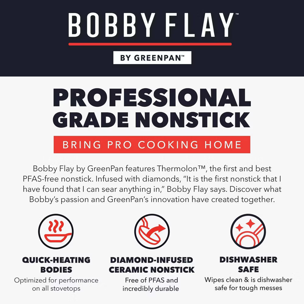 Bobby Flay 4.5qt Ceramic Nonstick Aluminum Saute Pan with Lid Oxford Blue: