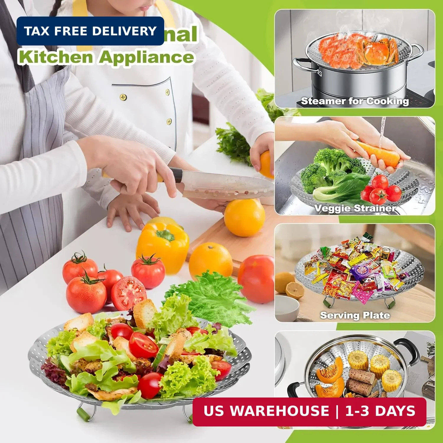 Pavsrmy Steamer Basket, 3rd Generation Stainless Steel Vegetable Steamer with Ex