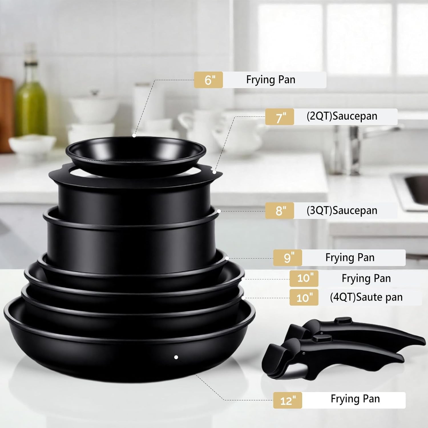 23 Pcs Cookware Set Nonstick Pots and Pans with Glass Lids, Dishwasher Safe