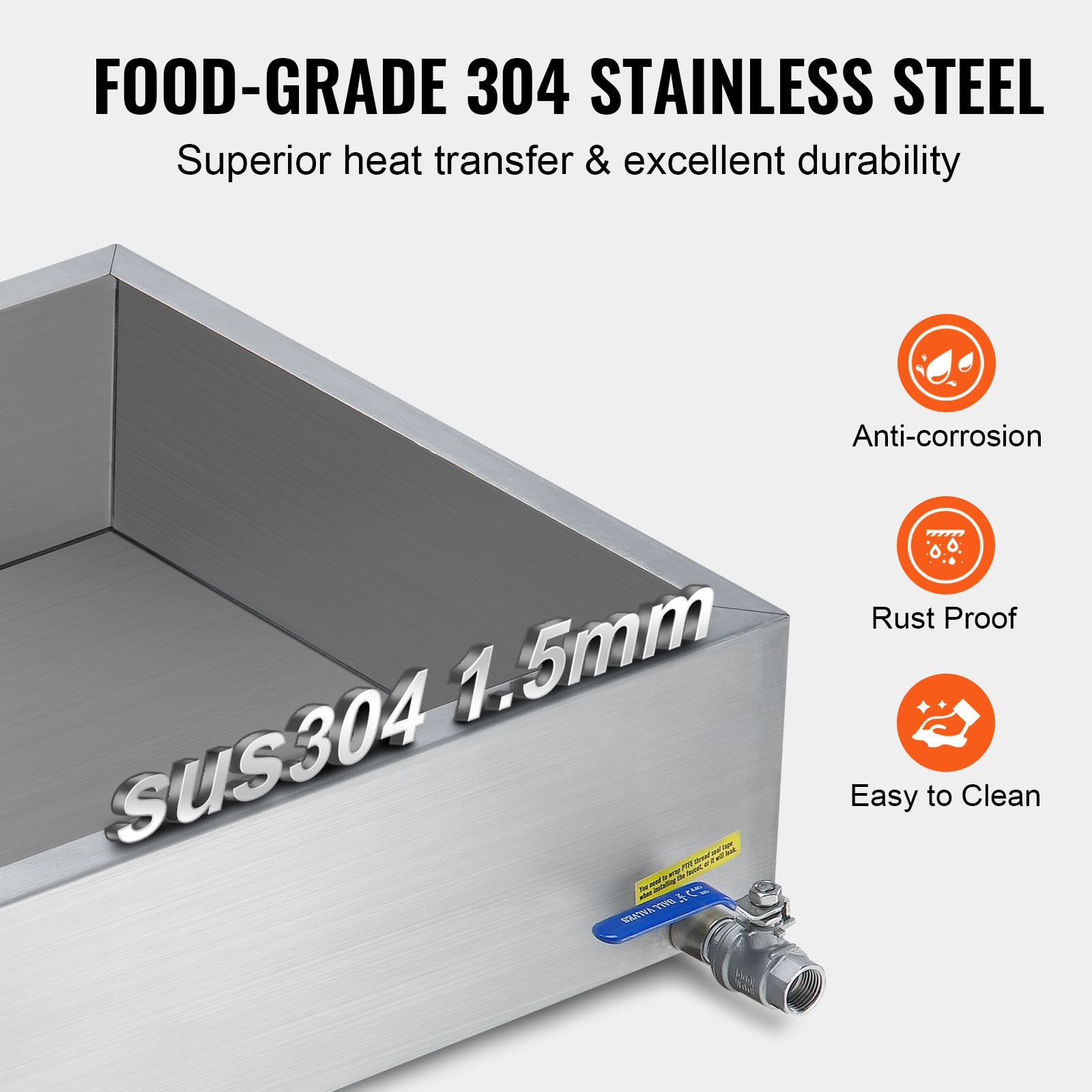 Maple Syrup Evaporator Pan 18X24X6 304 Stainless Steel W/Valve For Home Outdoor