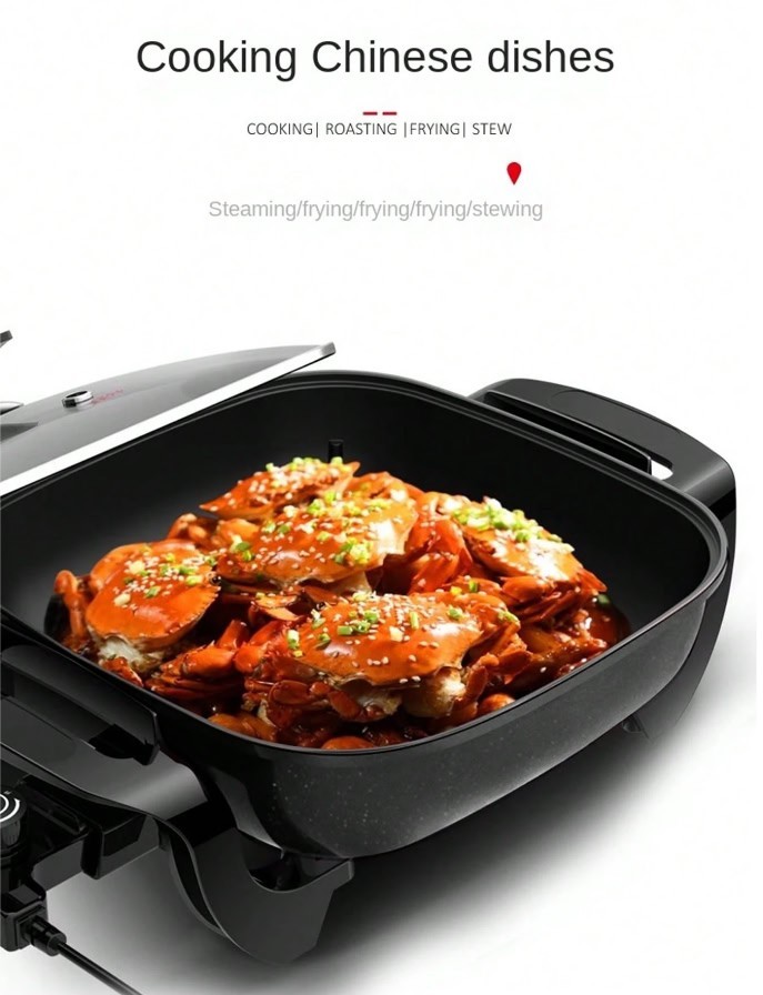 12×12 Electric Skillet 1500W Ceramic Nonstick Pan Glass Lid Adjustable Heat