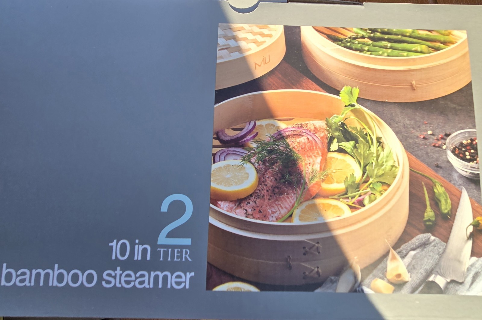MIU 10″ 2-Tier🔥 🔥Bamboo Steamer🔥🔥 with Stainless Steel Ring Adapter and Lid