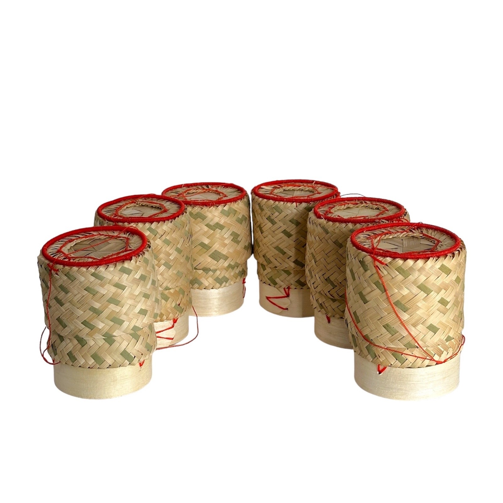 3 in Kratib for Sticky rice Bamboo Basket Vintage Thai Style set 6 pcs