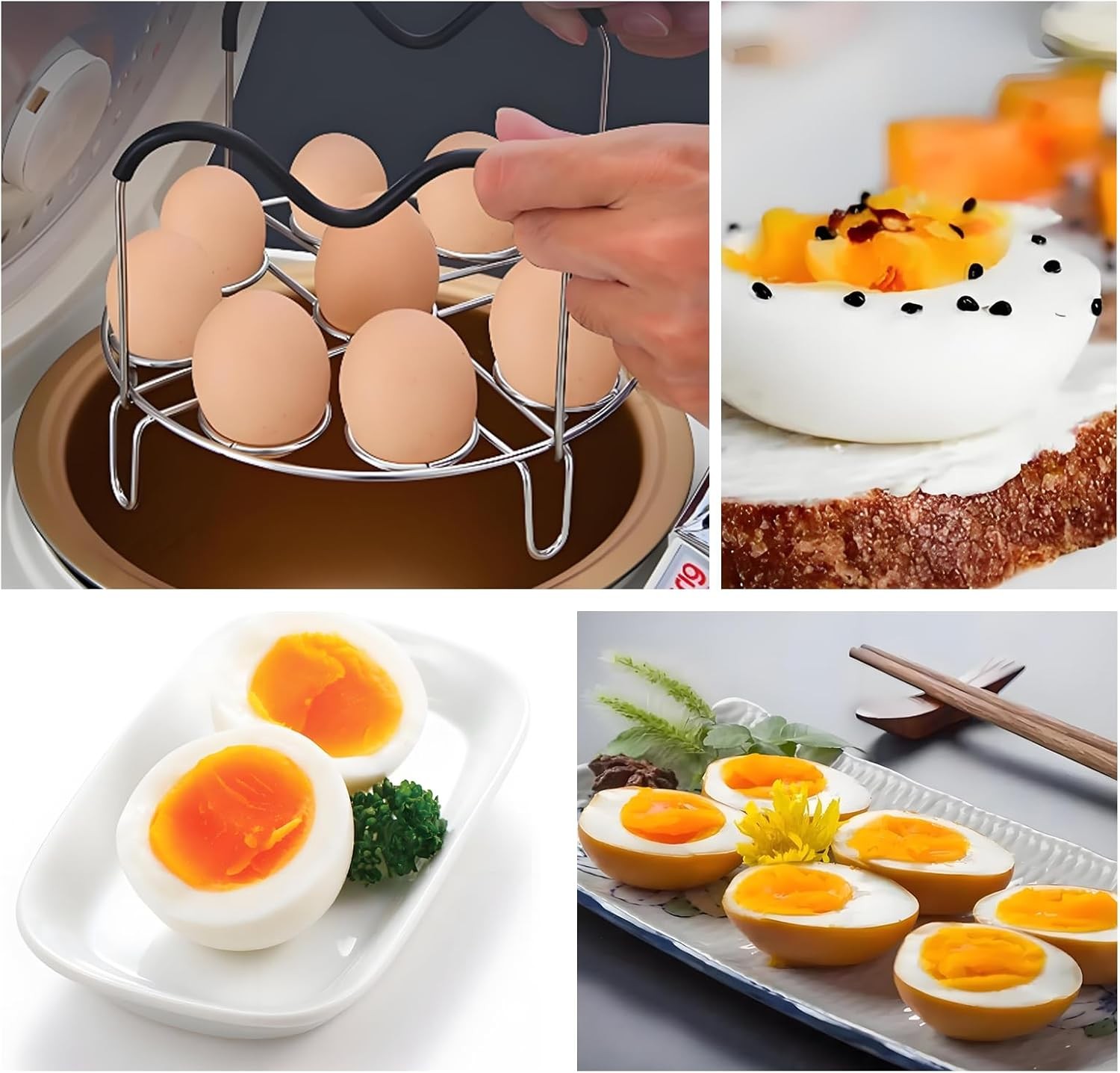 19.5cm/7.68inch Silver Egg Steamer Rack Trivet with Heat Resistant Silicone