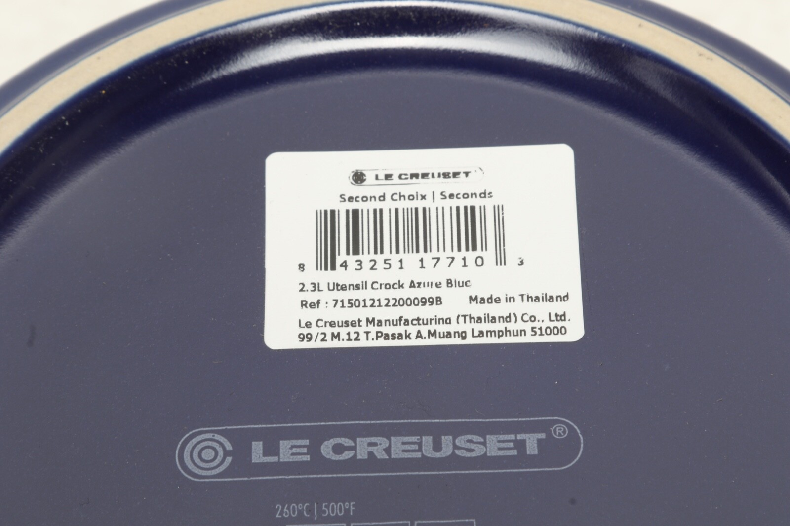 Le Creuset Kitchen Utensil Holder Crock Azure Blue 2.3L Stoneware Second Choix