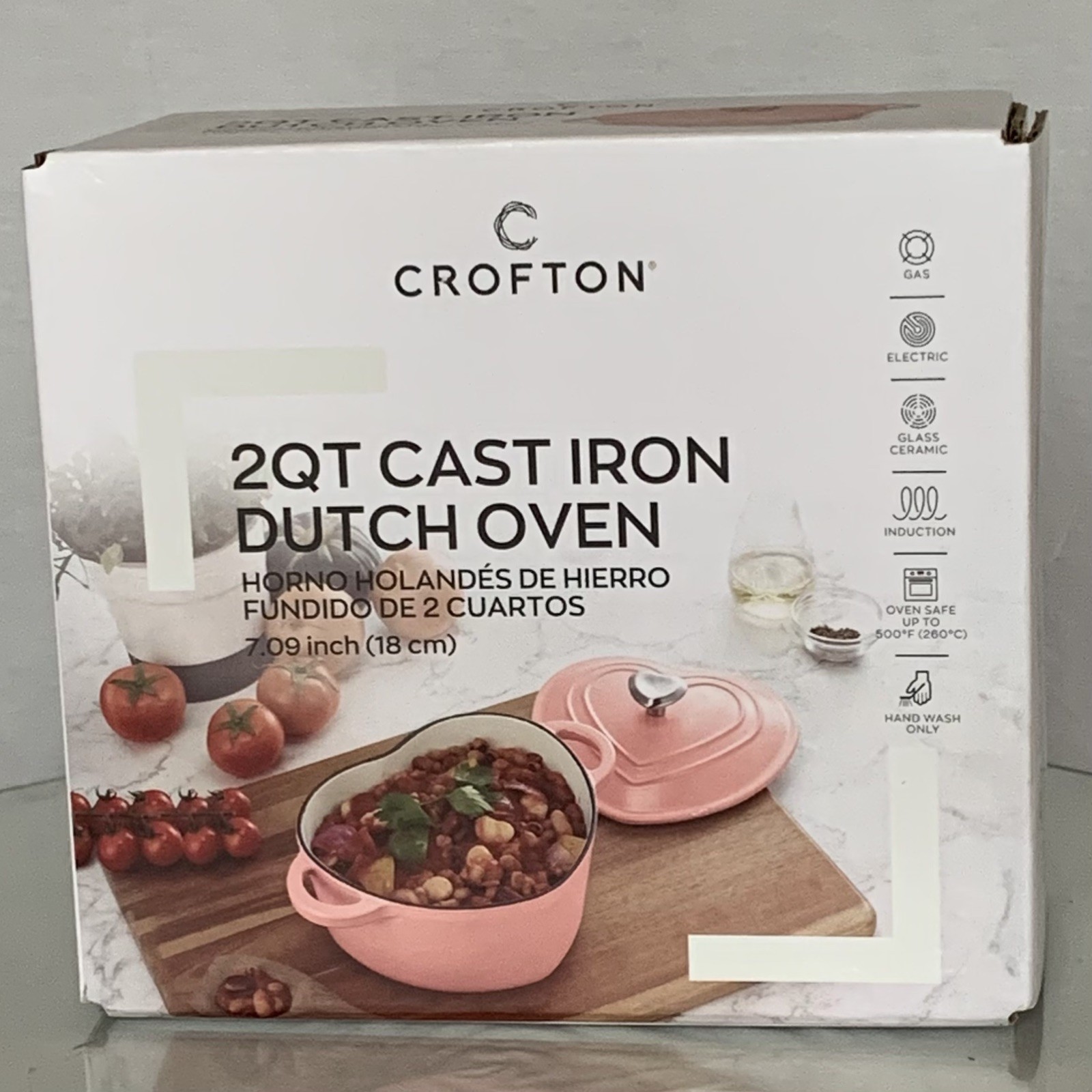 CROFTON 2 QT PINK CAST IRON HEART SHAPED DUTCH OVEN NIB, VALENTINE’S DAY