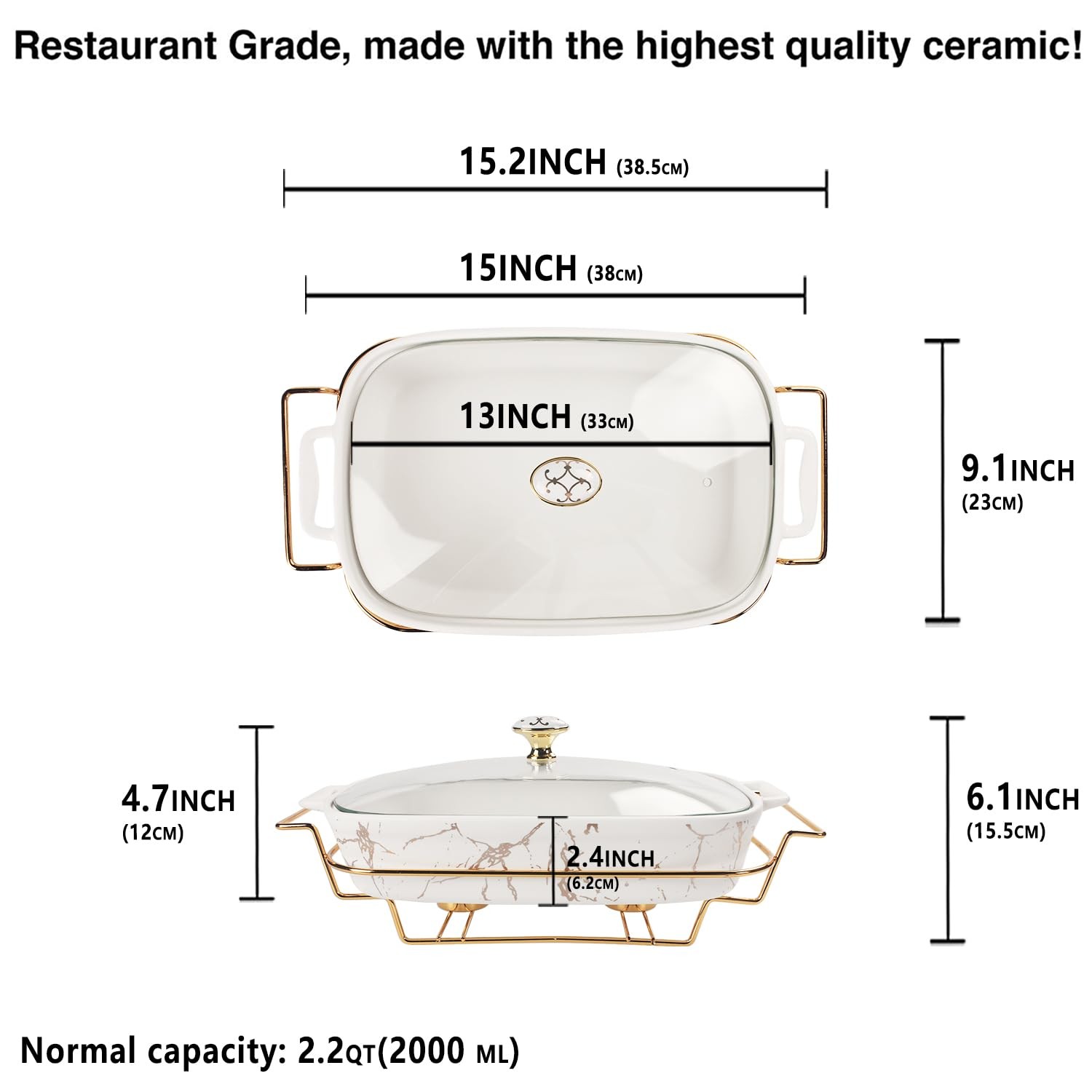 Jinsongdafa 13 X 9 Ceramic Casserole Dish Glass Lid And Rack 2.2 Quart Serving