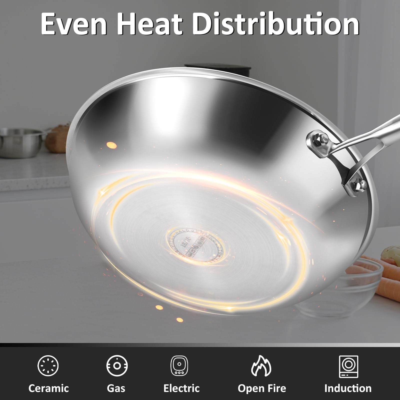 Hammered Non Stick Titanium Frying Pan with Lid – Stainless Steel Kitchen Coo…