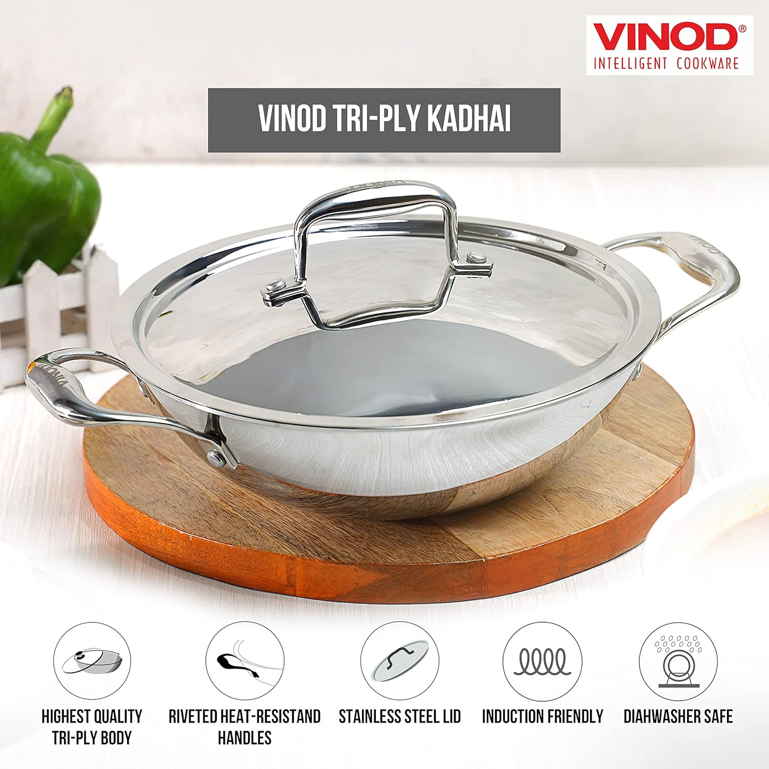 Platinum Triply Stainless Steel Kadai 30Cm – Induction & Electric Friendly