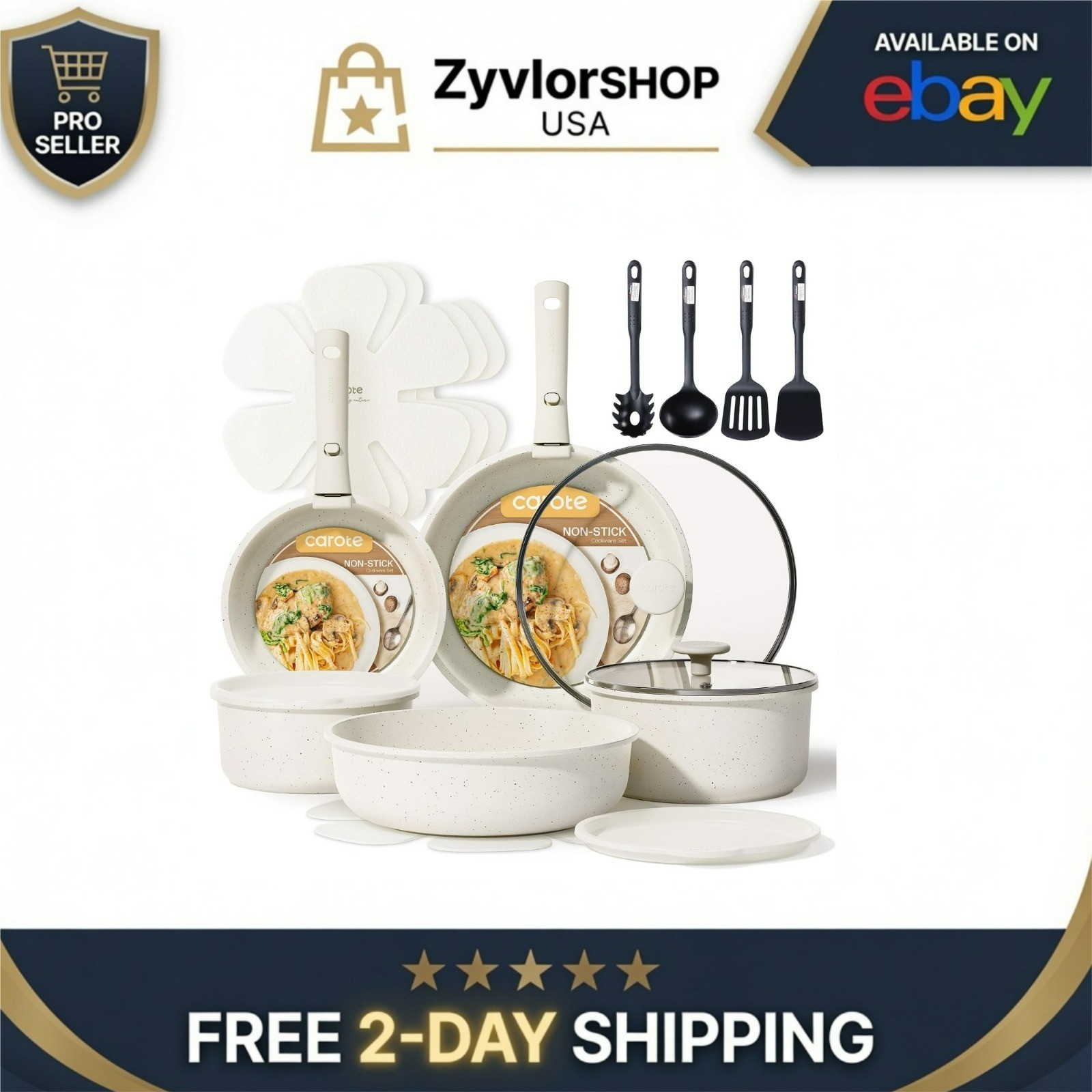 CAROTE 19pcs Nonstick Cookware Set with Detachable Handle, Induction Compatible