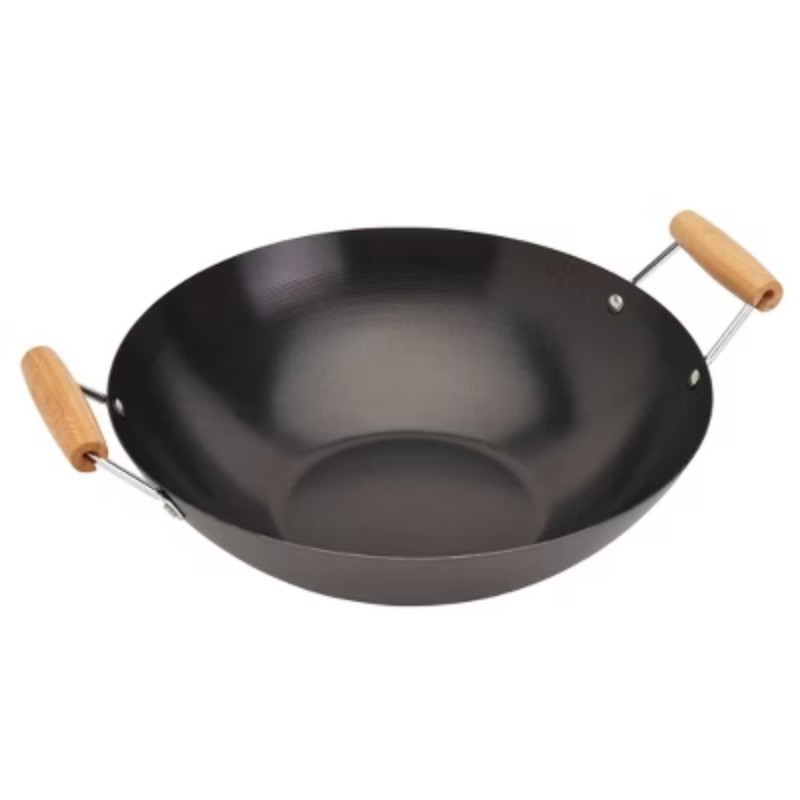 14″ Open Wok with Bamboo Side Handle: Carbon Steel Nonstick