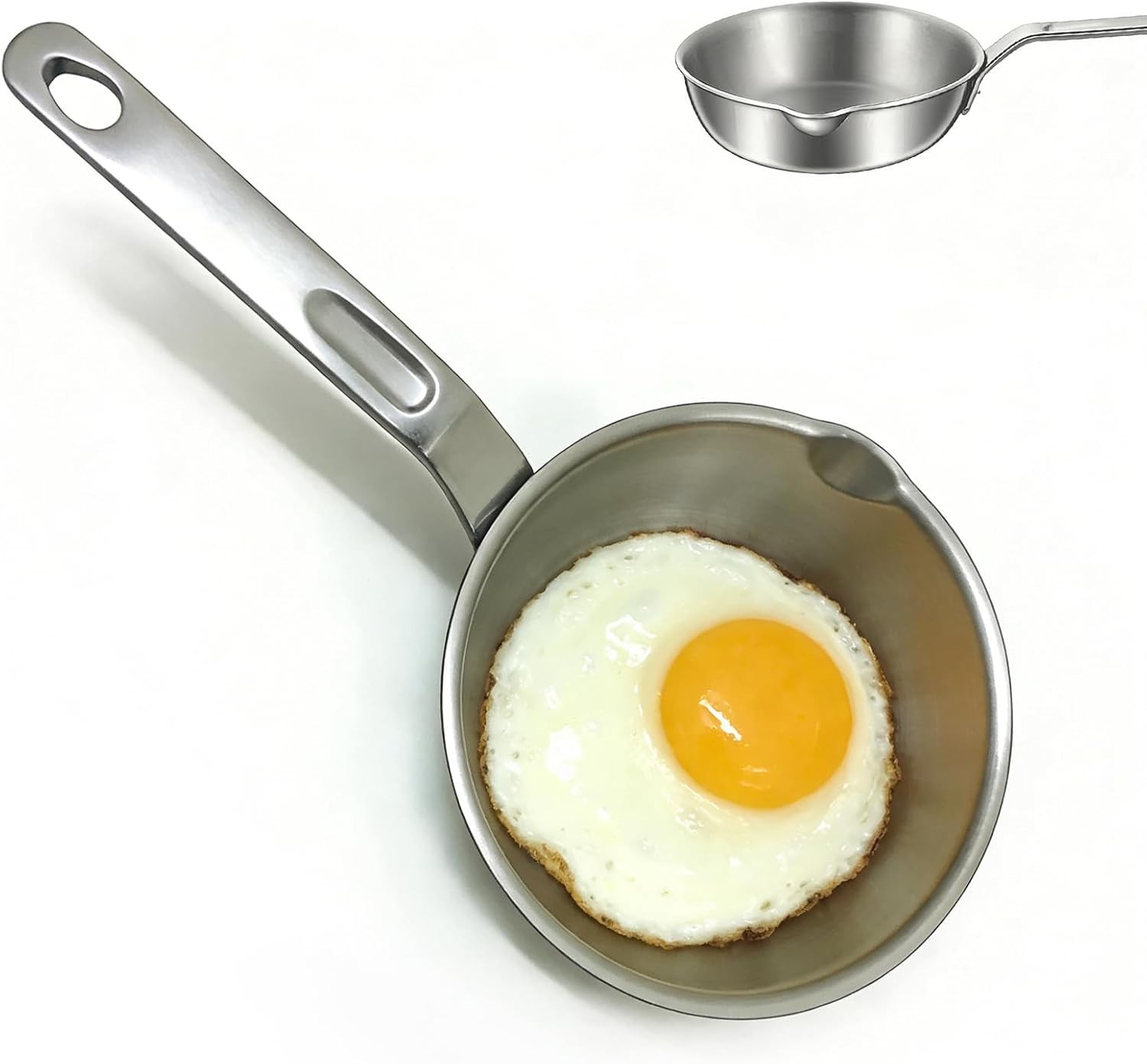 304 Stainless Steel Mini Egg Frying Pan 5In with Spout – Small Pans for Single