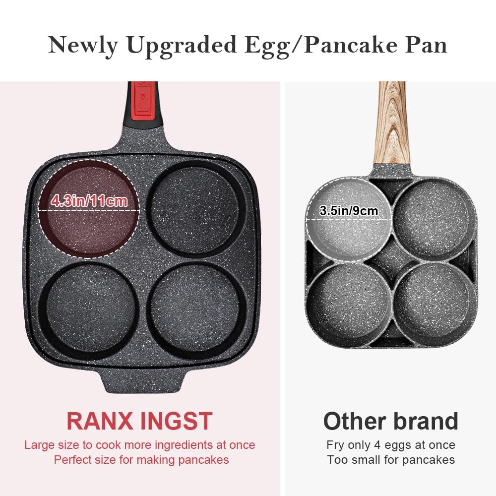10 inch Large Egg Pan with Lid, 4-Cup Pancake Pan Nonstick Omelette Skillet w…