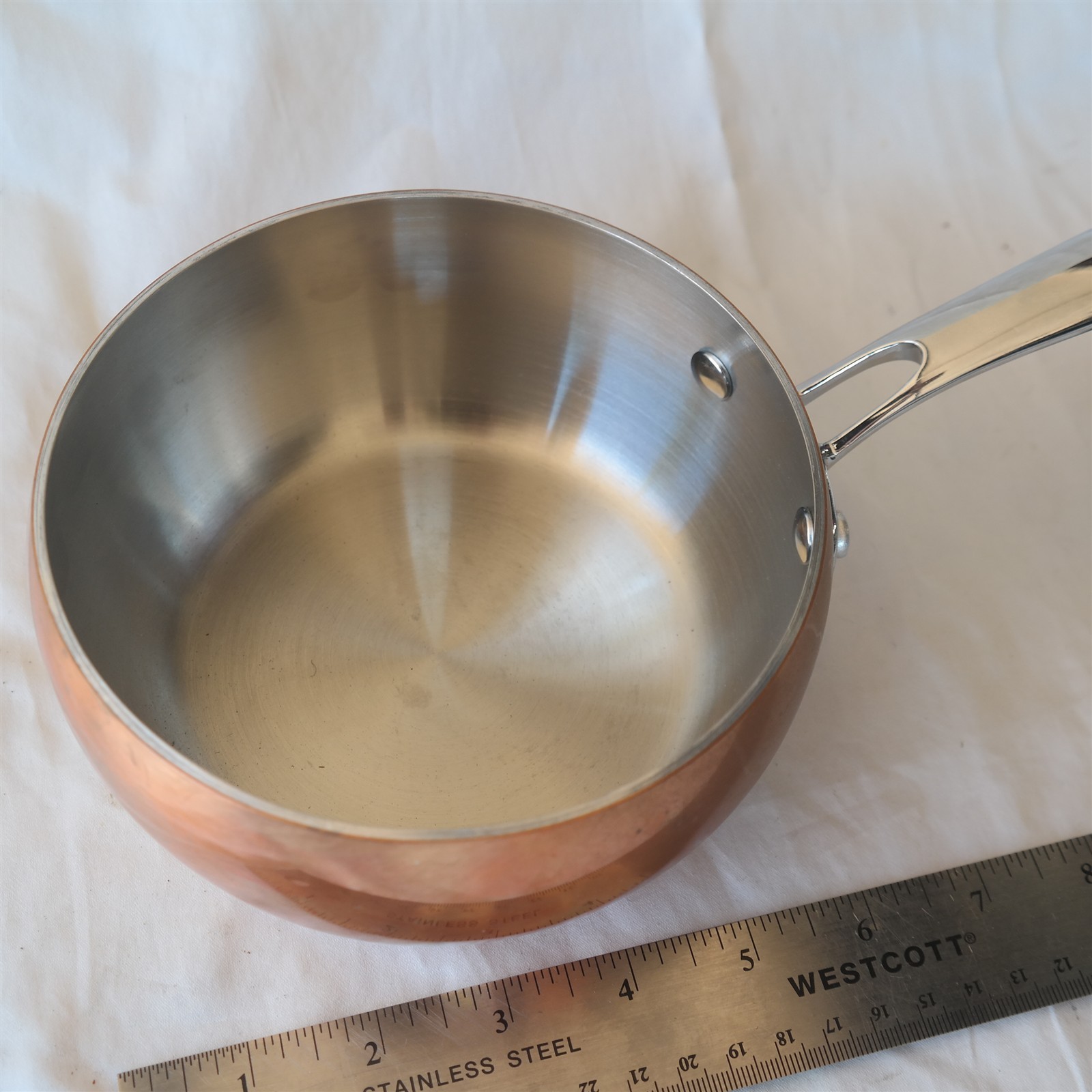 New IL MULINO heavy Copper Stainless lined 1 1/2 Qt Saucepan 5 7/8″ diameter