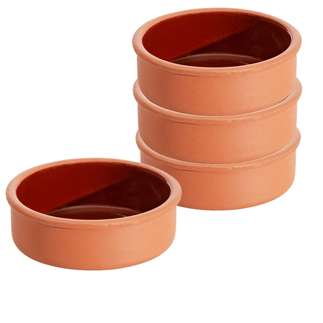 Handmade Clay Pot Set of 4, Clay Glazed Earthenware for Microwave, Oven-Cooking