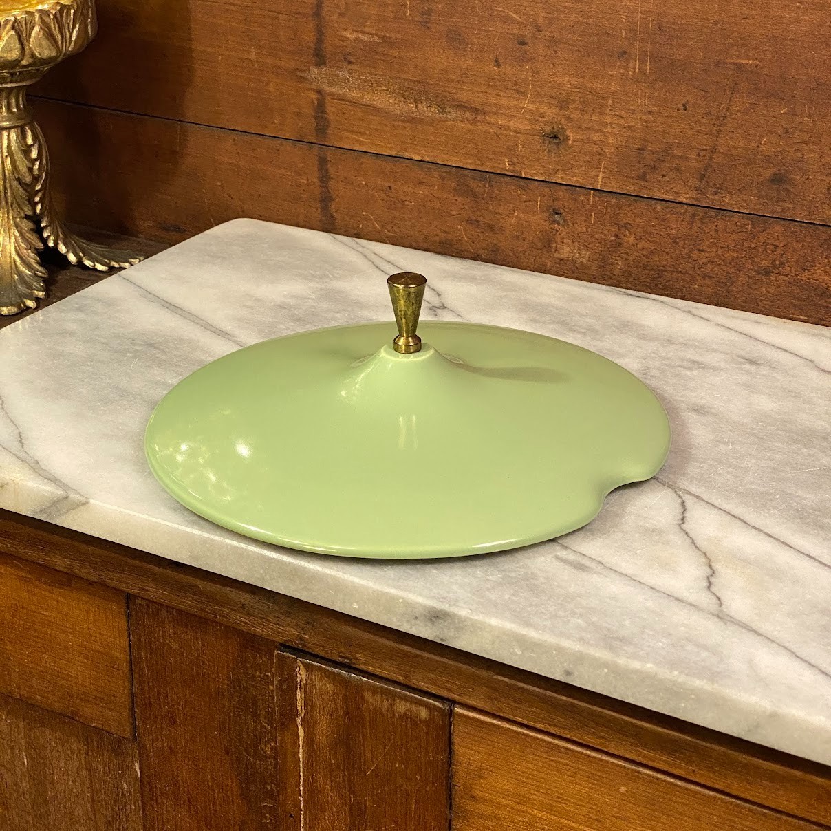 Vintage Salem Mint Green Ceramic Lid w/ Metal Handle Replacement