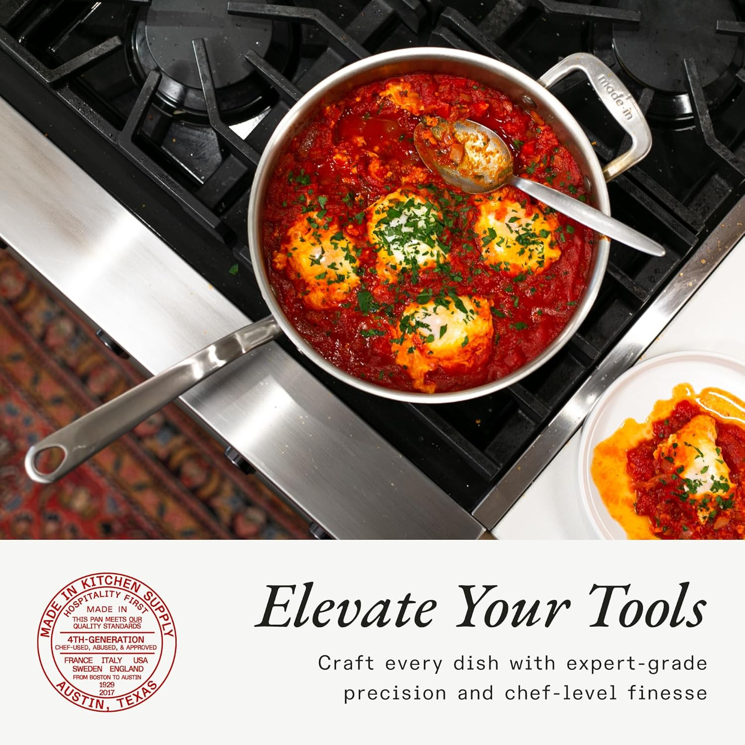Professional 3.5 Quart Stainless Steel Saute Pan – Induction Ready, Italy Made