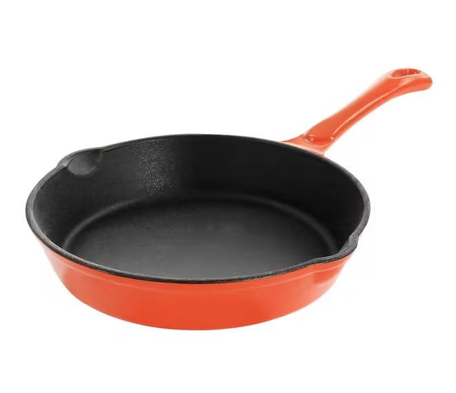 Enameled Round 8 in. Pre Seasoned Cast Iron Frying Pan in Orange