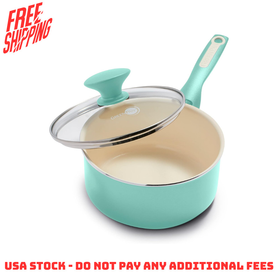 GreenPan Rio Ceramic Nonstick 2-Quart Saucepan w/ Lid Dishwasher Safe, Turquoise