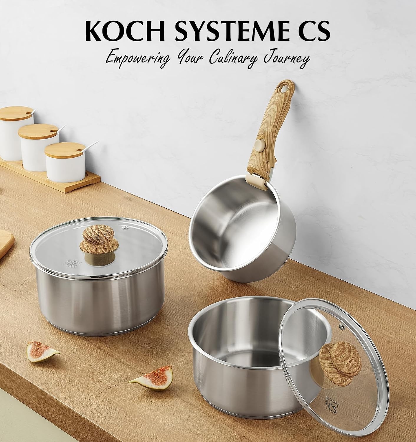 18/10 Stainless Steel Saucepan Set Removable Handle, 1.5QT & 2QT & 3QT Sauce Pan