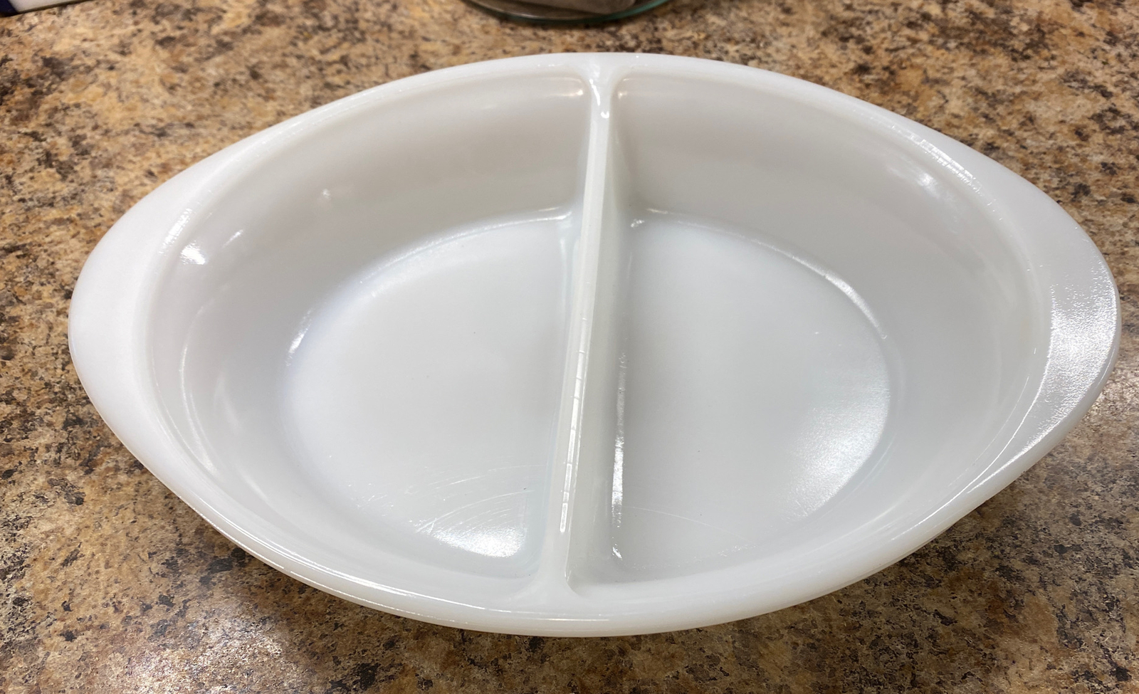 Glasbake Vintage 1960s Serving Dish White Glass Divided Oval Casserole J239