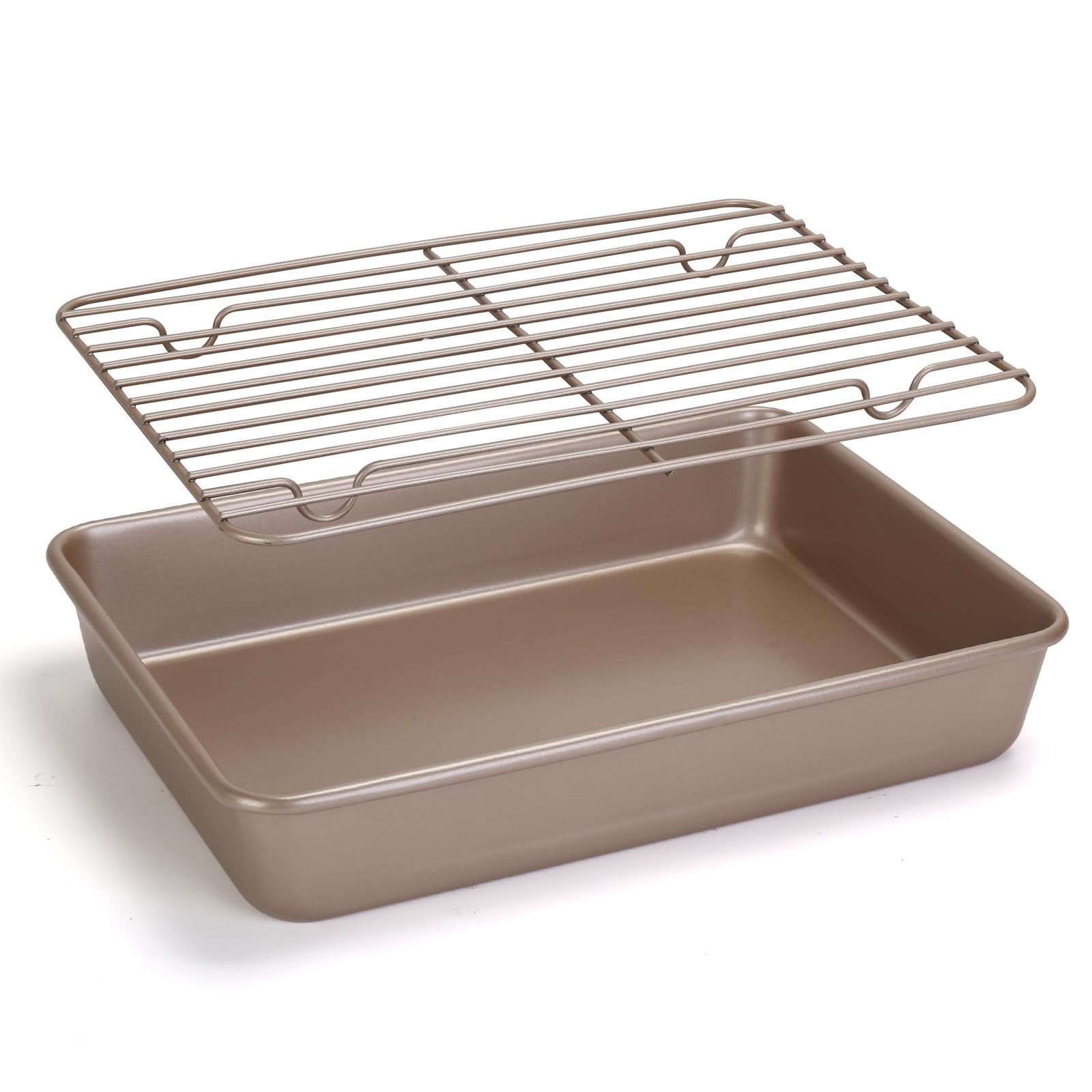 9x13Inch Roasting Pan with Rack, Thickened Nonstick Deep Rectangle Cake Pans,…