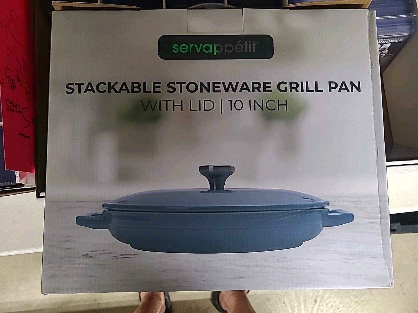 Servppetit Stackable Stoneware Grill Pan With Lid Blue