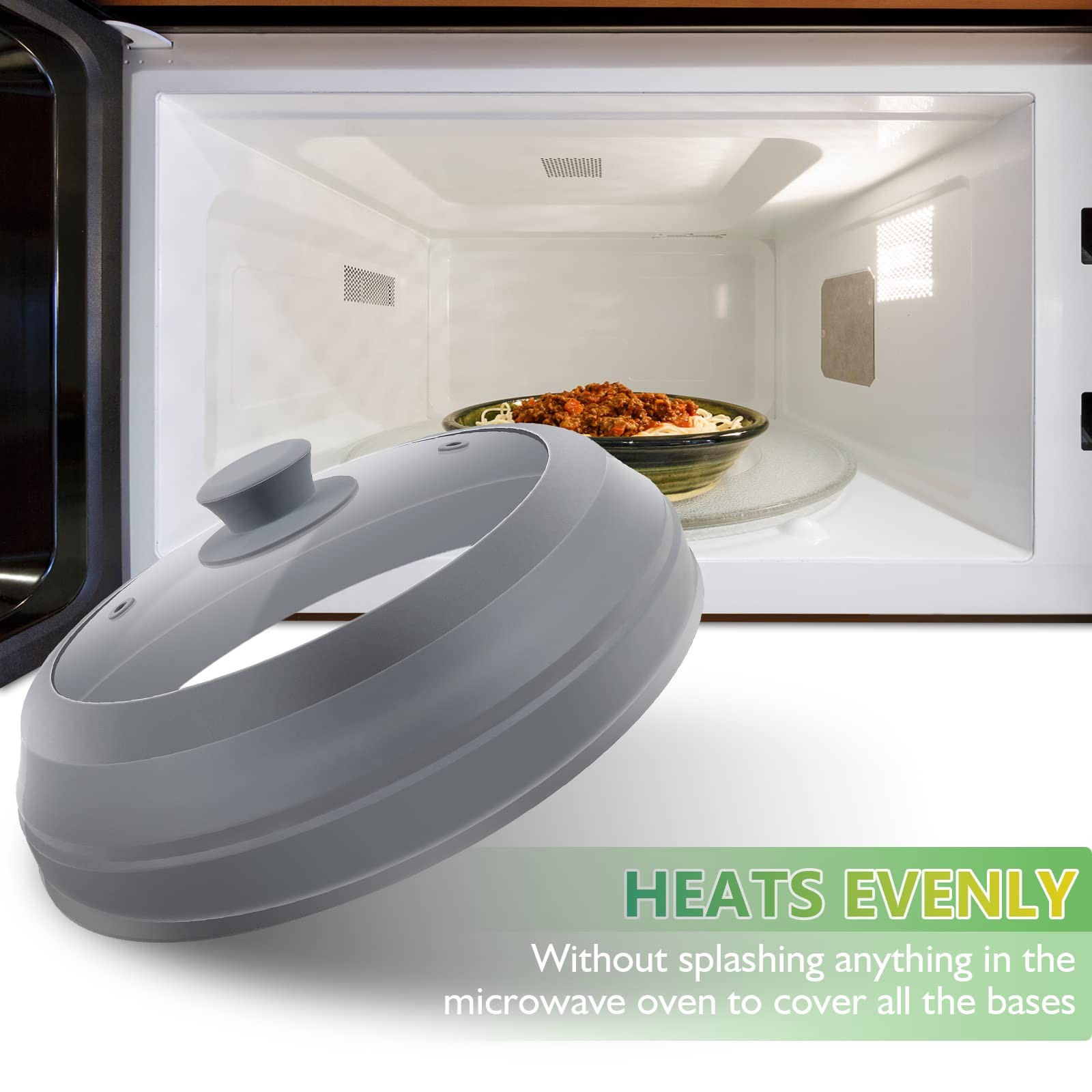 Microwave Splatter Cover for Food,10.5 Inch Collapsible Silicone and Glass Co…