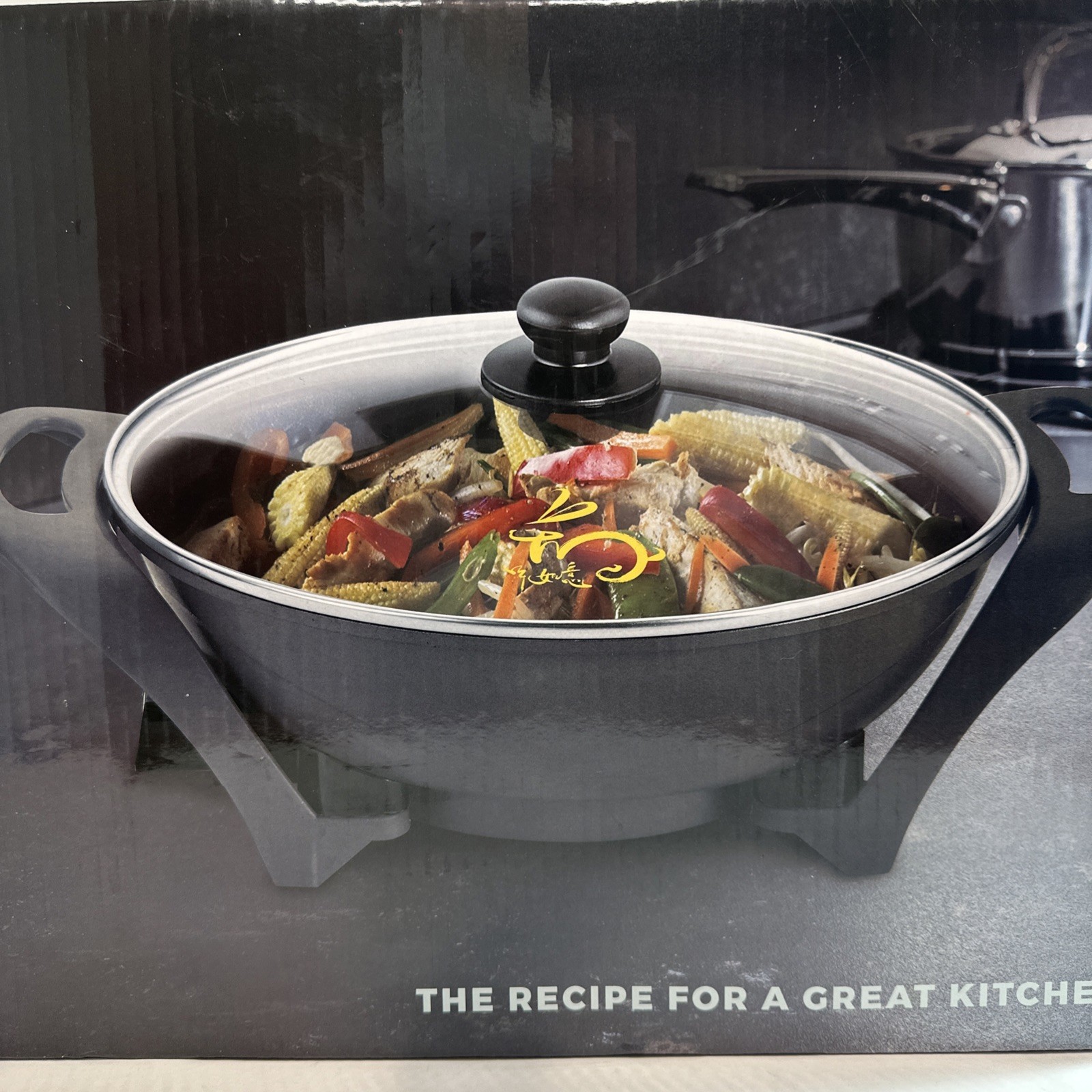 Electric Wok Nonstick Cool Touch Handles Tempered Glass Chefs Counter NEW