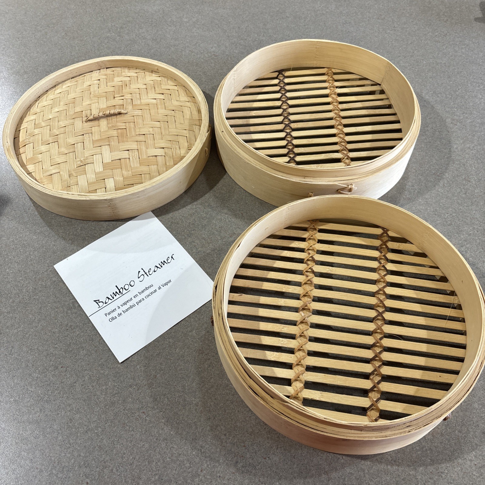 BAMBOO STEAMER 10″ NON STICK NEW OPEN BOX 10 INCH VEGGIE STEAMERW/ CARE INSTRUCT