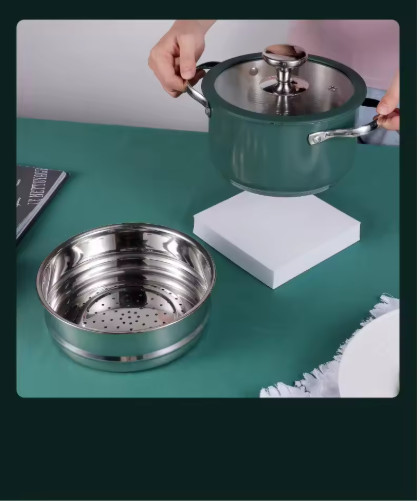 4pcs Stainless Steel Ceramic Coated Pot Set, Including 1 Milk Pot, 2 Stockpots,