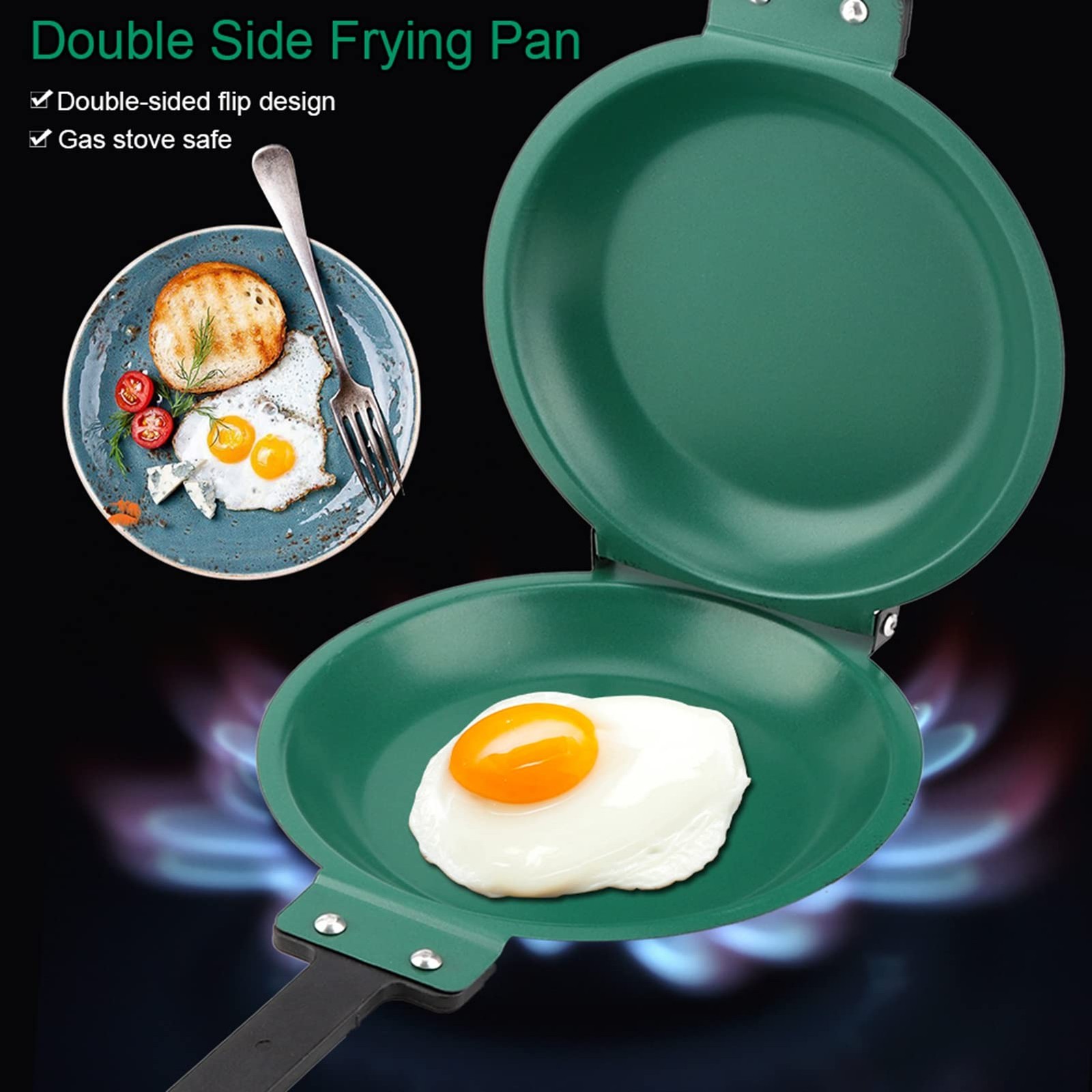 Frying Pan Double Side Omelet Fry Pan Steel Double Sided Flip Skillet Pancake…